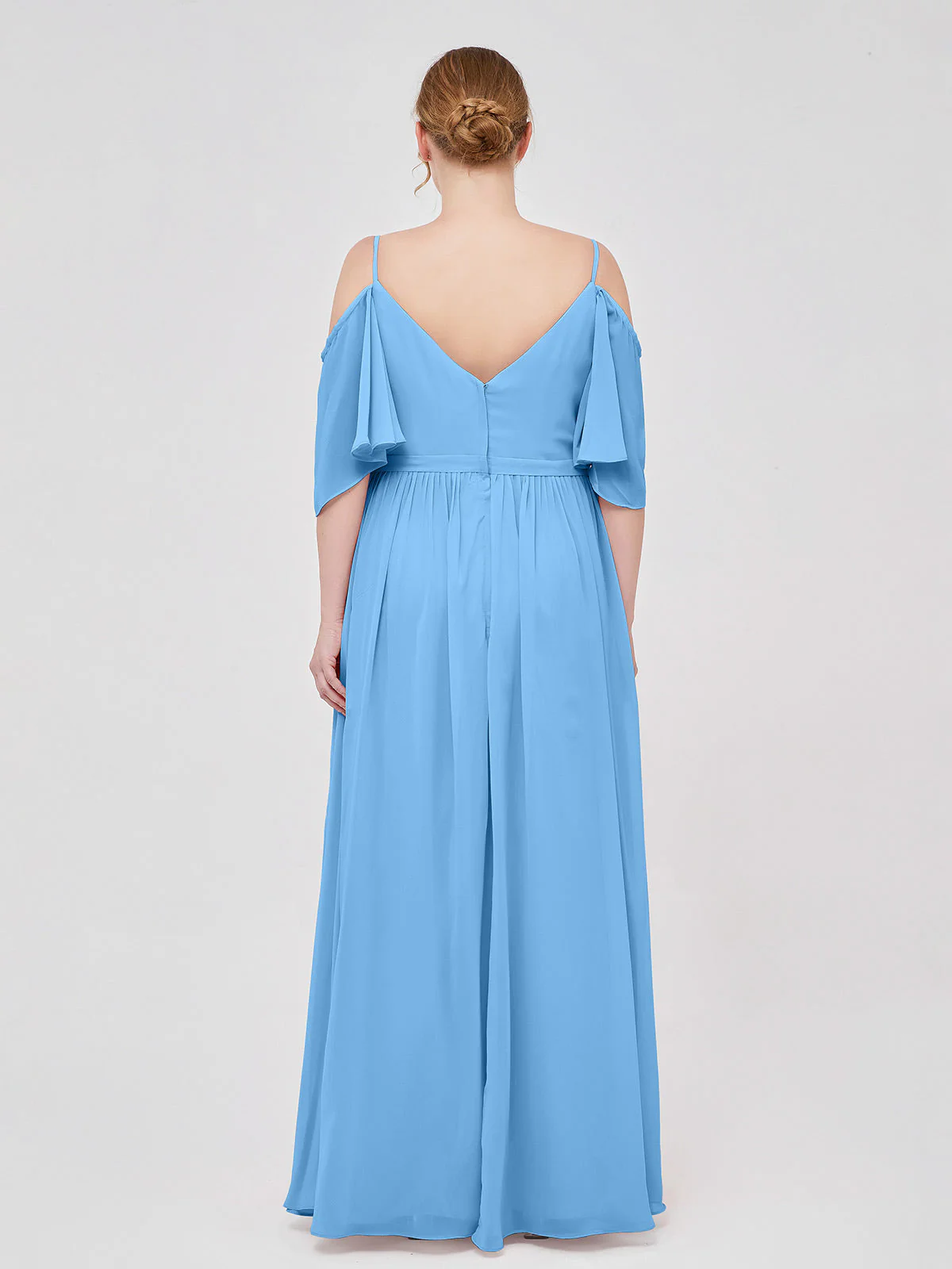 Off-The-Schulter Spaghetti Träger Chiffon Kleid Blau - Image 8