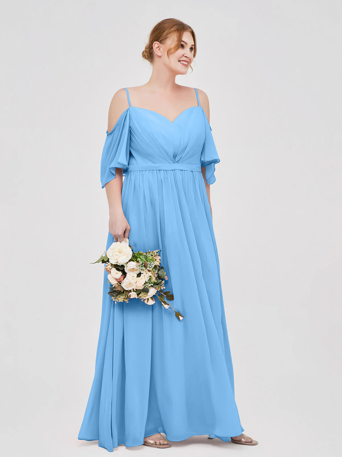 Off-The-Schulter Spaghetti Träger Chiffon Kleid Blau - Image 9