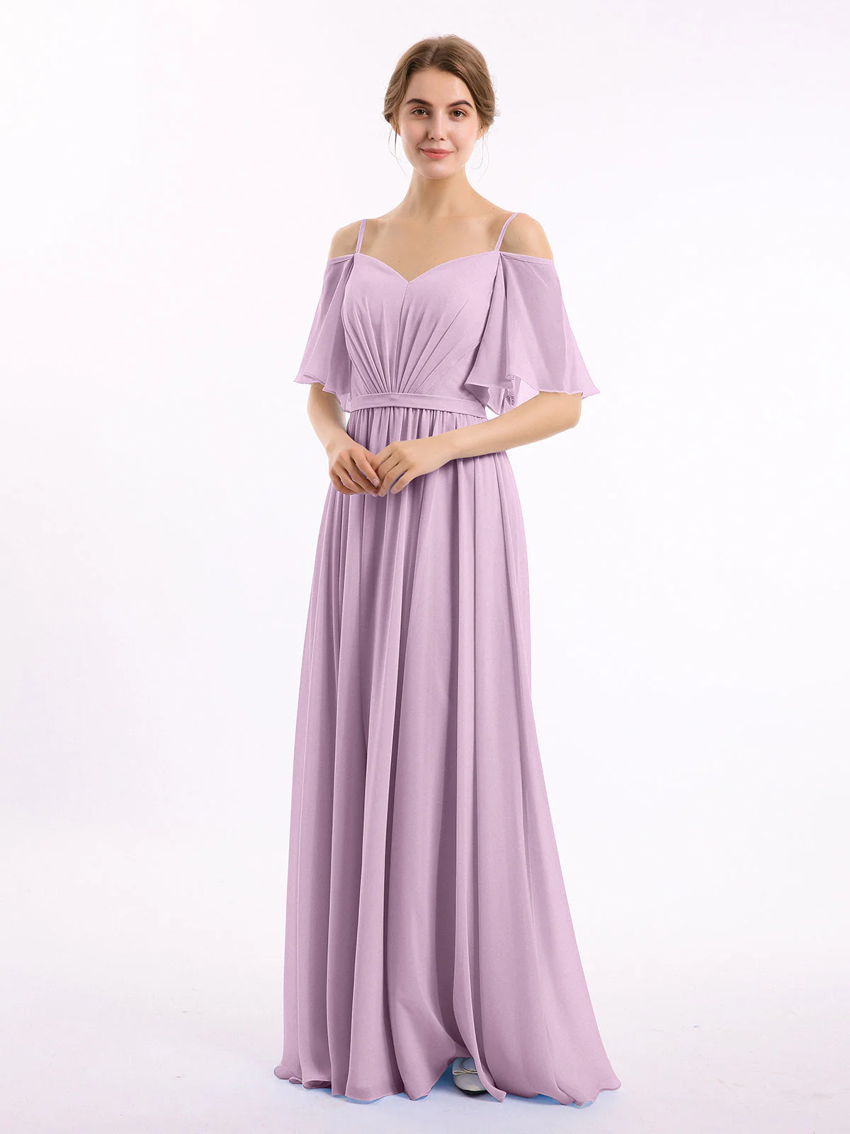Off-The-Schulter Spaghetti Träger Chiffon Kleid Blauregen