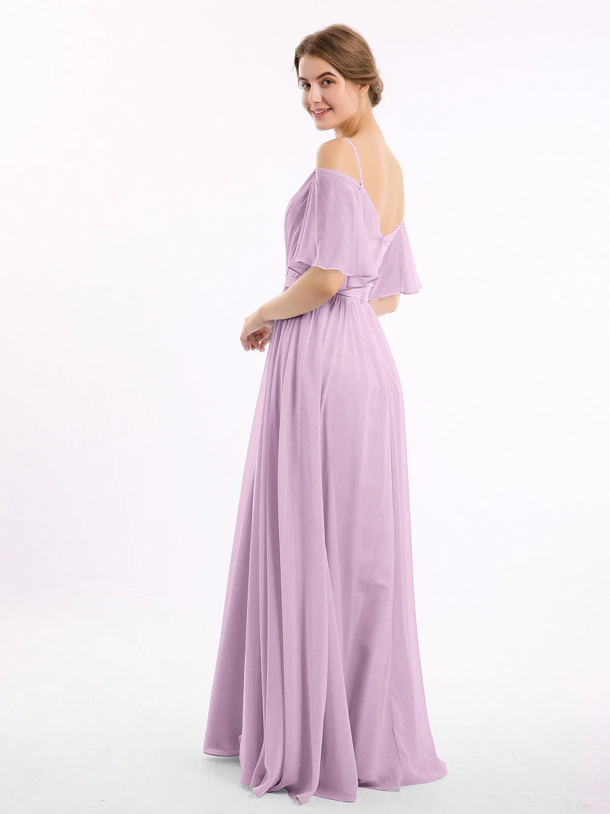 Off-The-Schulter Spaghetti Träger Chiffon Kleid Blauregen - Image 2
