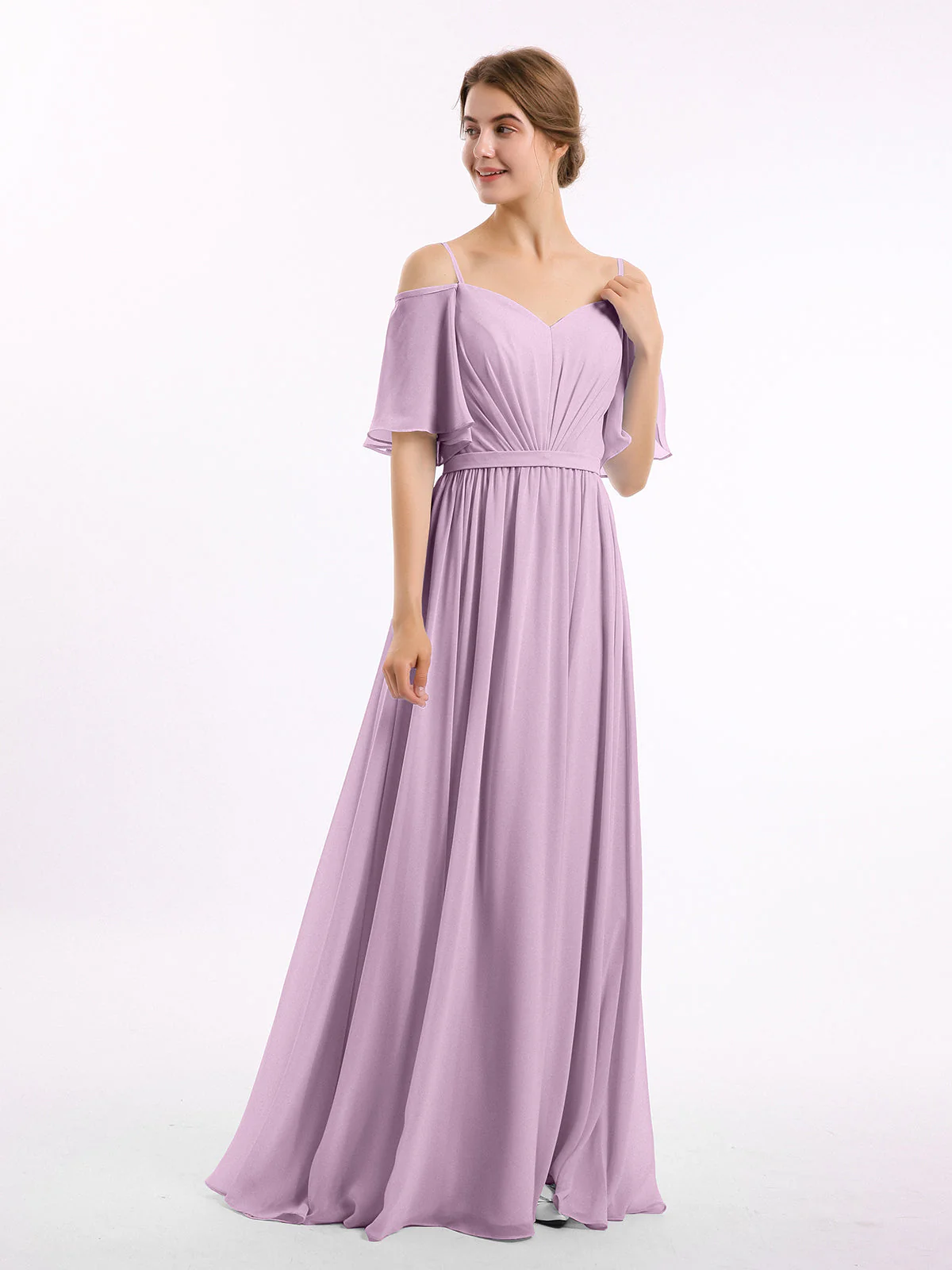Off-The-Schulter Spaghetti Träger Chiffon Kleid Blauregen - Image 3