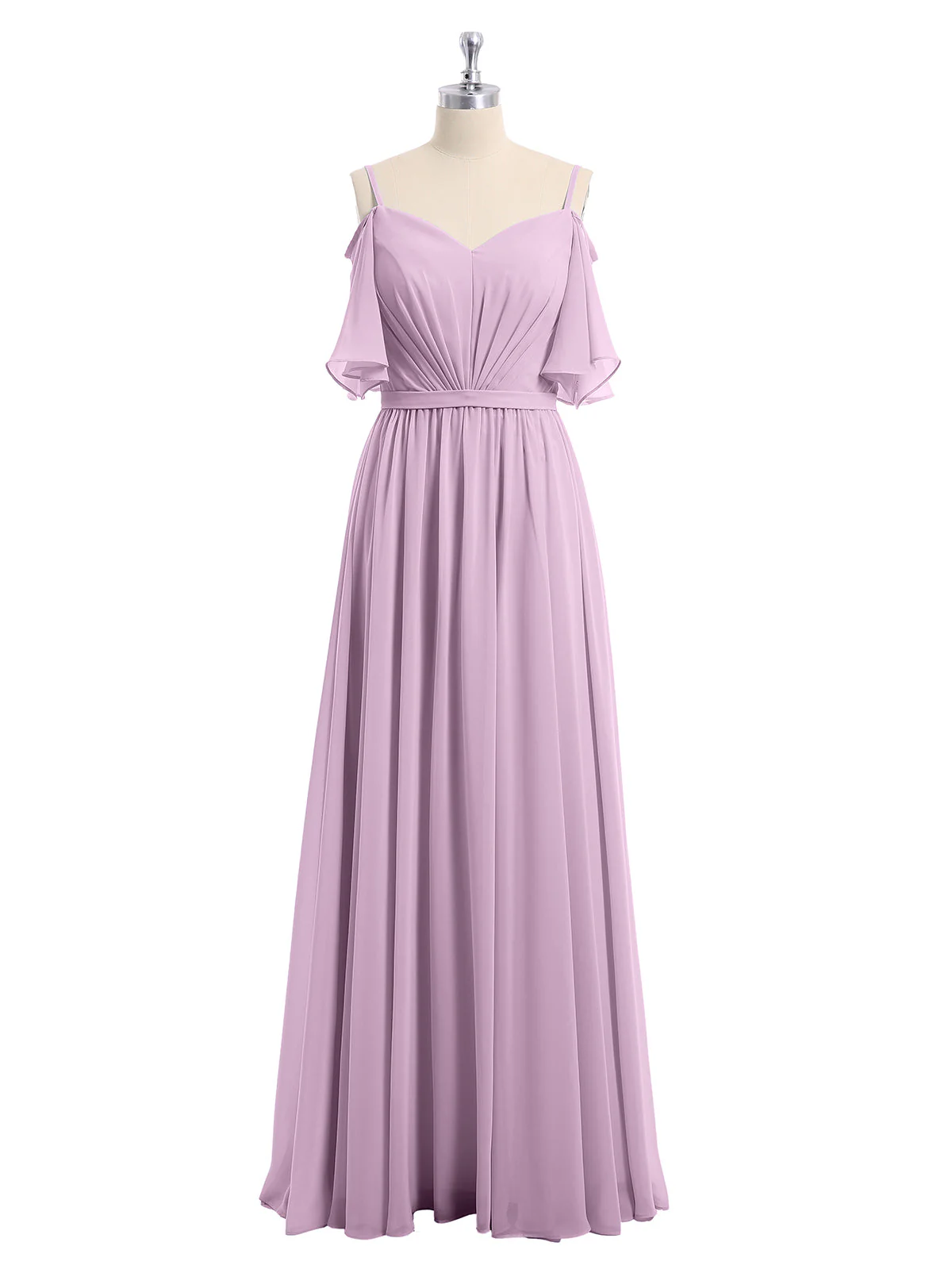 Off-The-Schulter Spaghetti Träger Chiffon Kleid Blauregen - Image 4