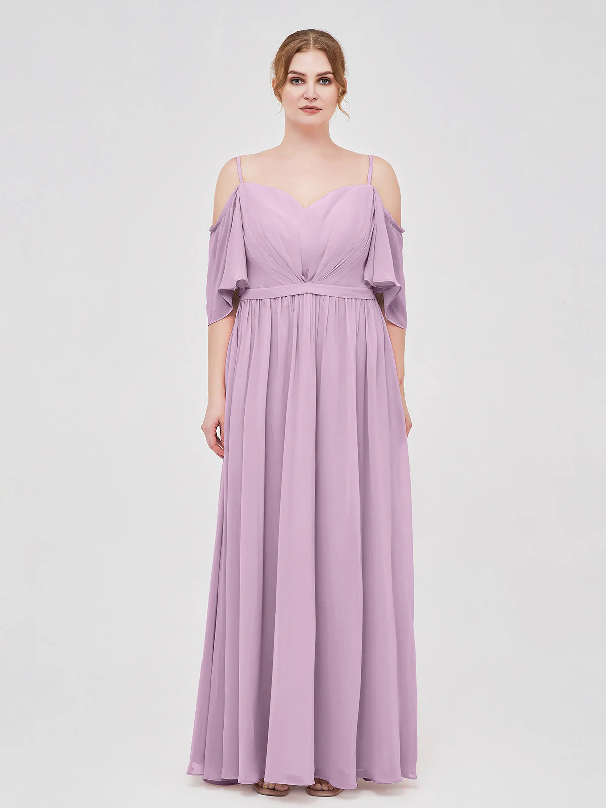 Off-The-Schulter Spaghetti Träger Chiffon Kleid Blauregen - Image 7
