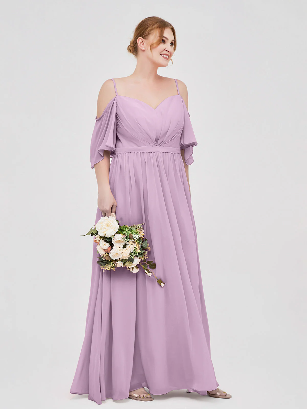 Off-The-Schulter Spaghetti Träger Chiffon Kleid Blauregen - Image 9