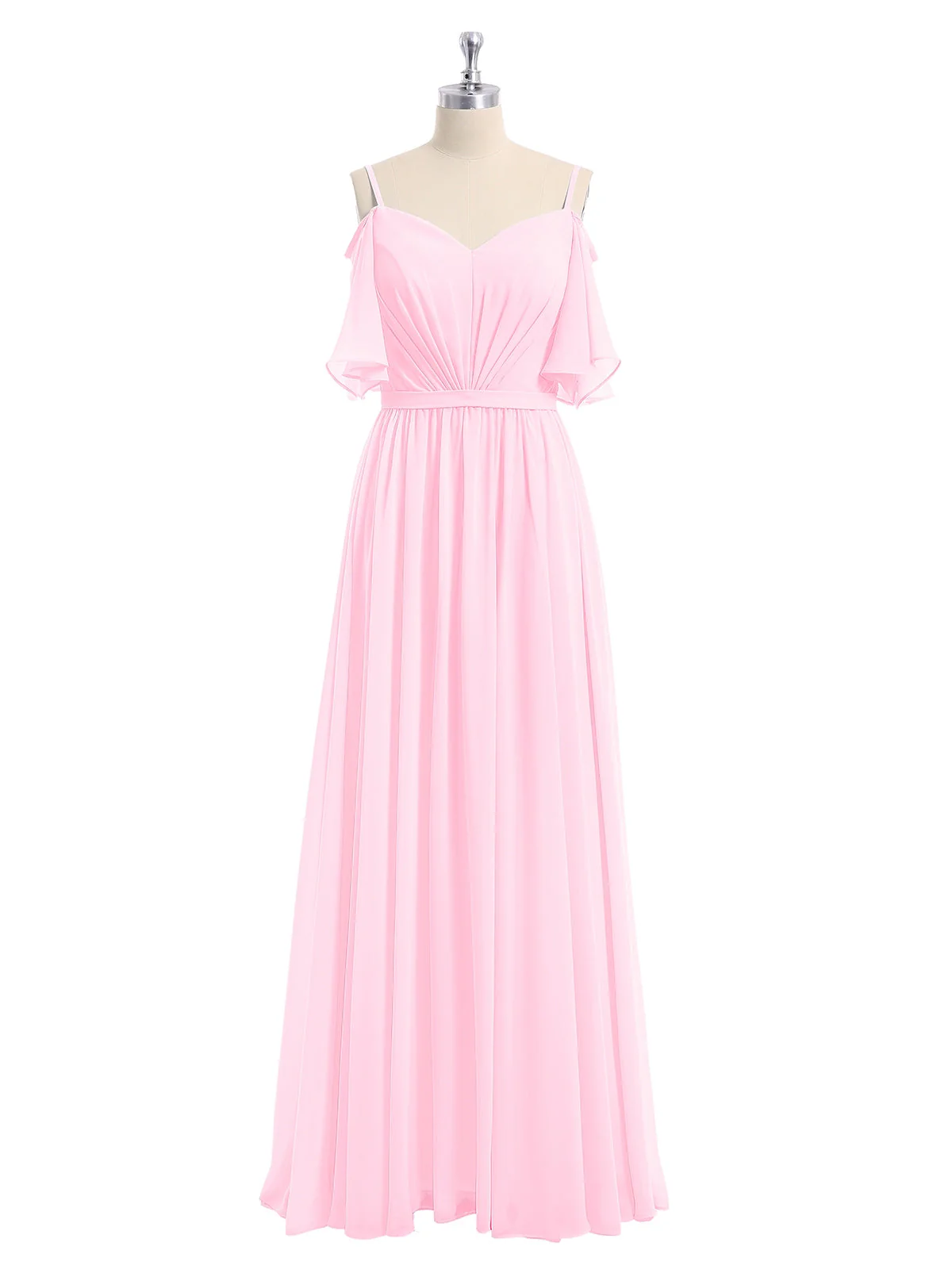 Off-The-Schulter Spaghetti Träger Chiffon Kleid Bonbonrosa - Image 4