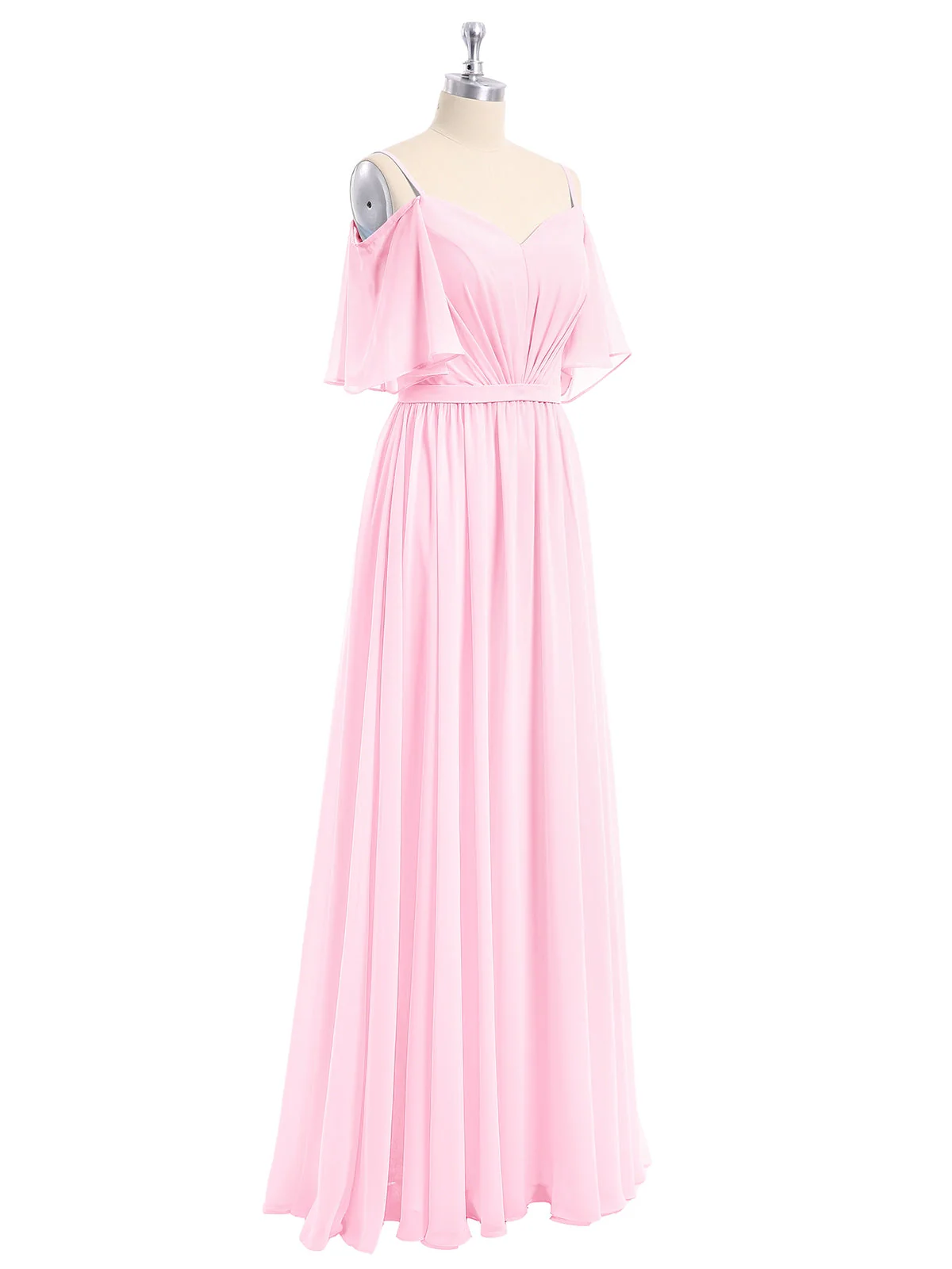 Off-The-Schulter Spaghetti Träger Chiffon Kleid Bonbonrosa - Image 6