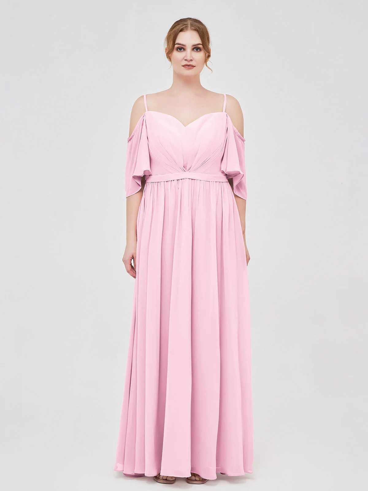 Off-The-Schulter Spaghetti Träger Chiffon Kleid Bonbonrosa - Image 7