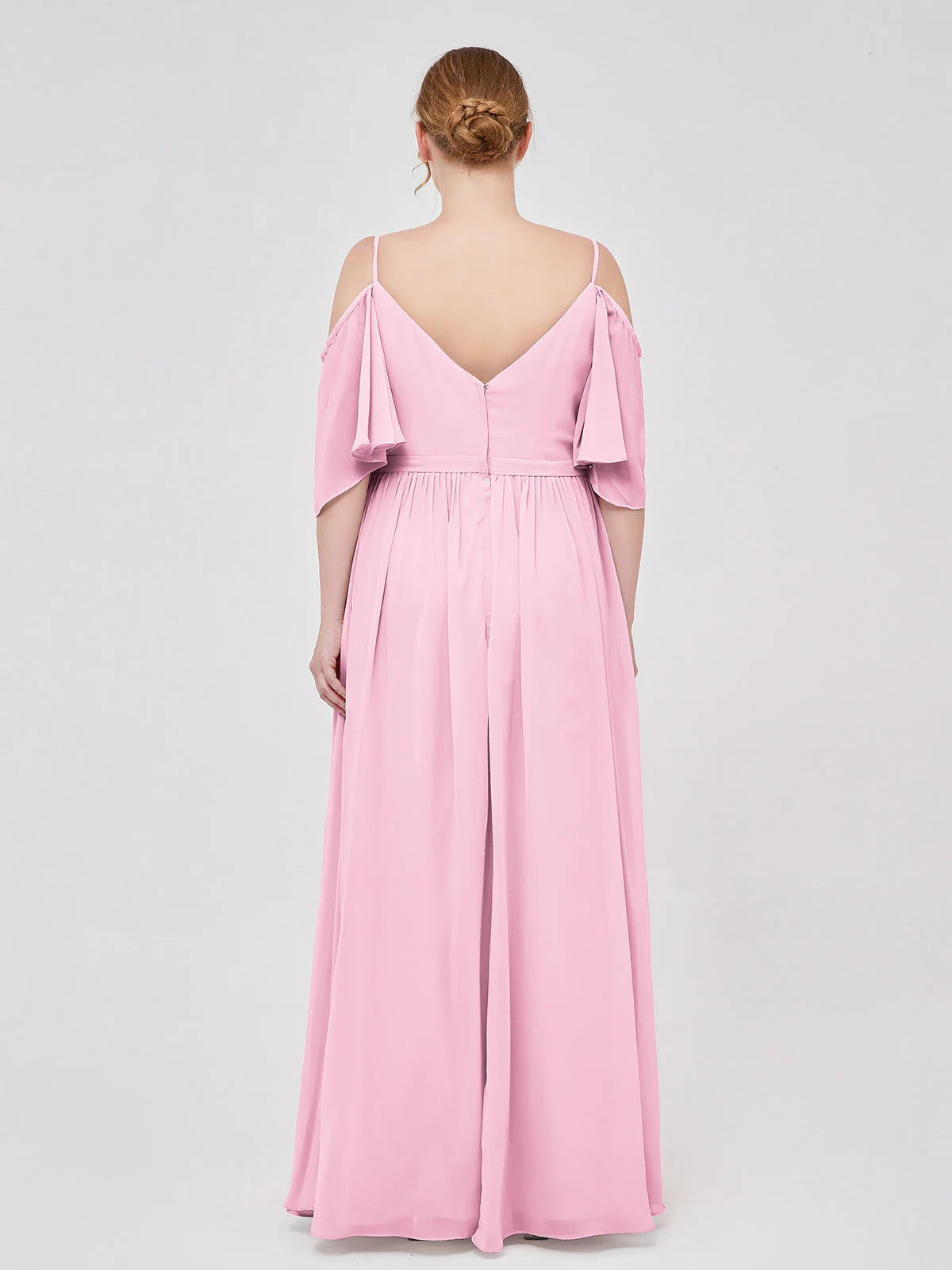 Off-The-Schulter Spaghetti Träger Chiffon Kleid Bonbonrosa - Image 8