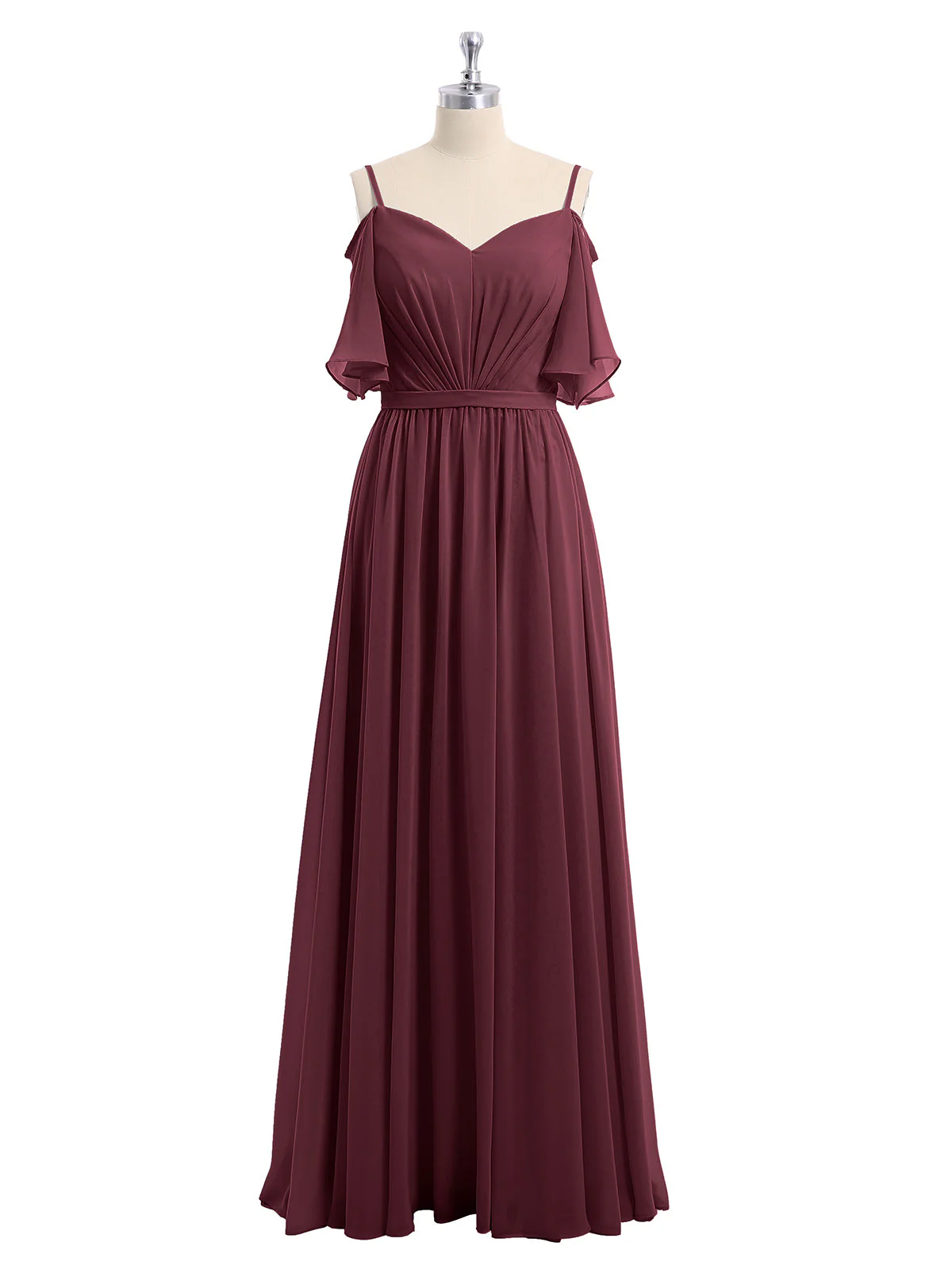 Off-The-Schulter Spaghetti TrÀger Chiffon Kleid Cabernet - Image 4