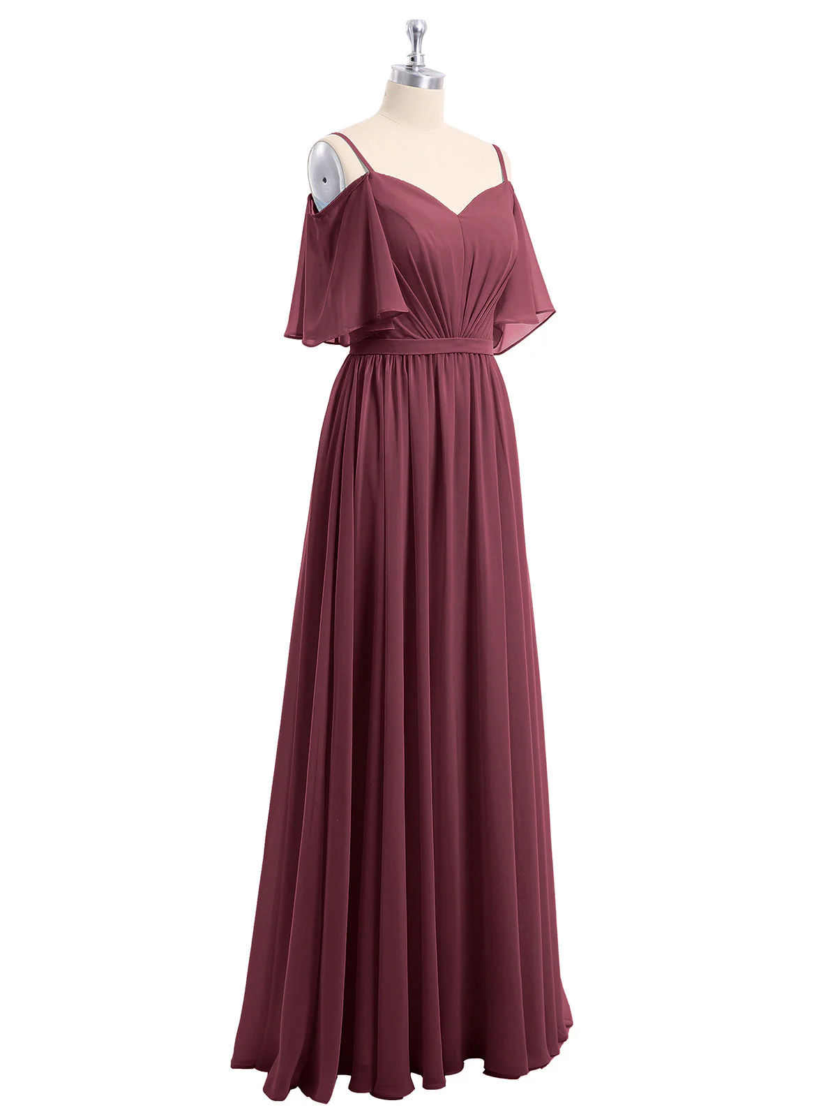 Off-The-Schulter Spaghetti TrÀger Chiffon Kleid Cabernet - Image 6