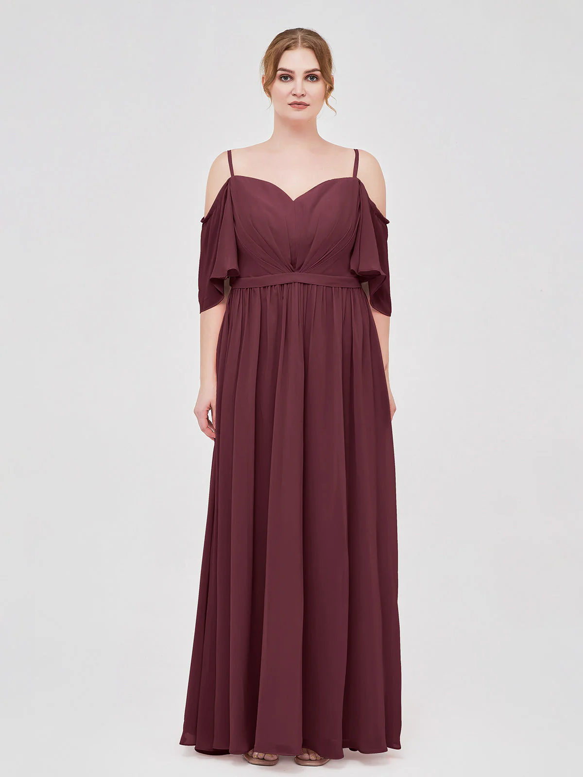 Off-The-Schulter Spaghetti TrÀger Chiffon Kleid Cabernet - Image 7