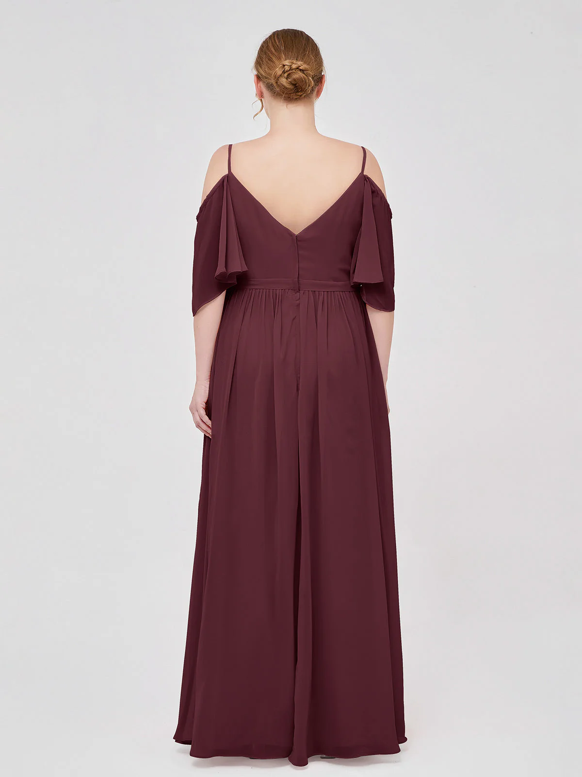 Off-The-Schulter Spaghetti TrÀger Chiffon Kleid Cabernet - Image 8