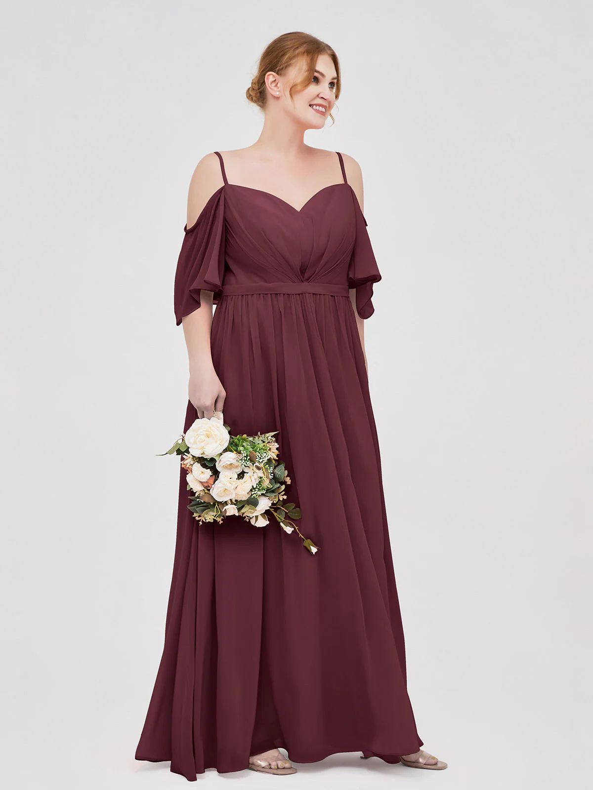 Off-The-Schulter Spaghetti TrÀger Chiffon Kleid Cabernet - Image 9