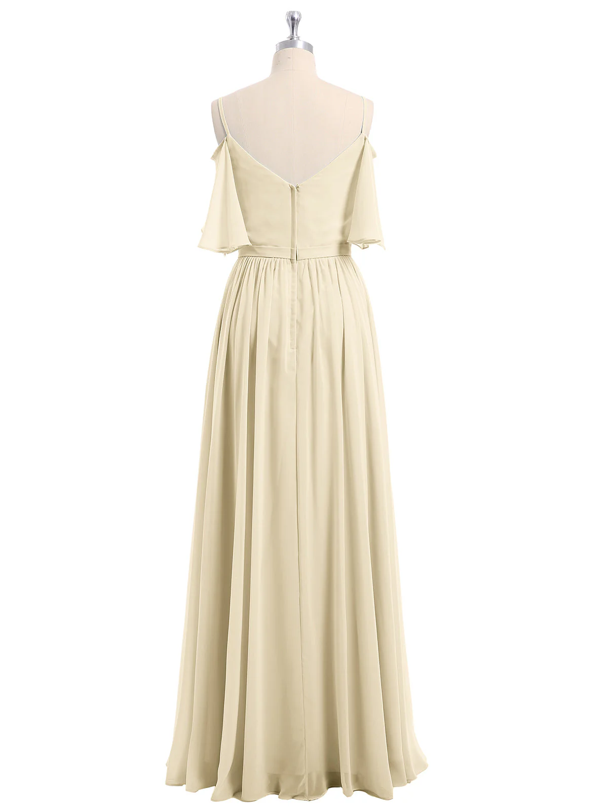 Off-The-Schulter Spaghetti Träger Chiffon Kleid Champagner - Image 5