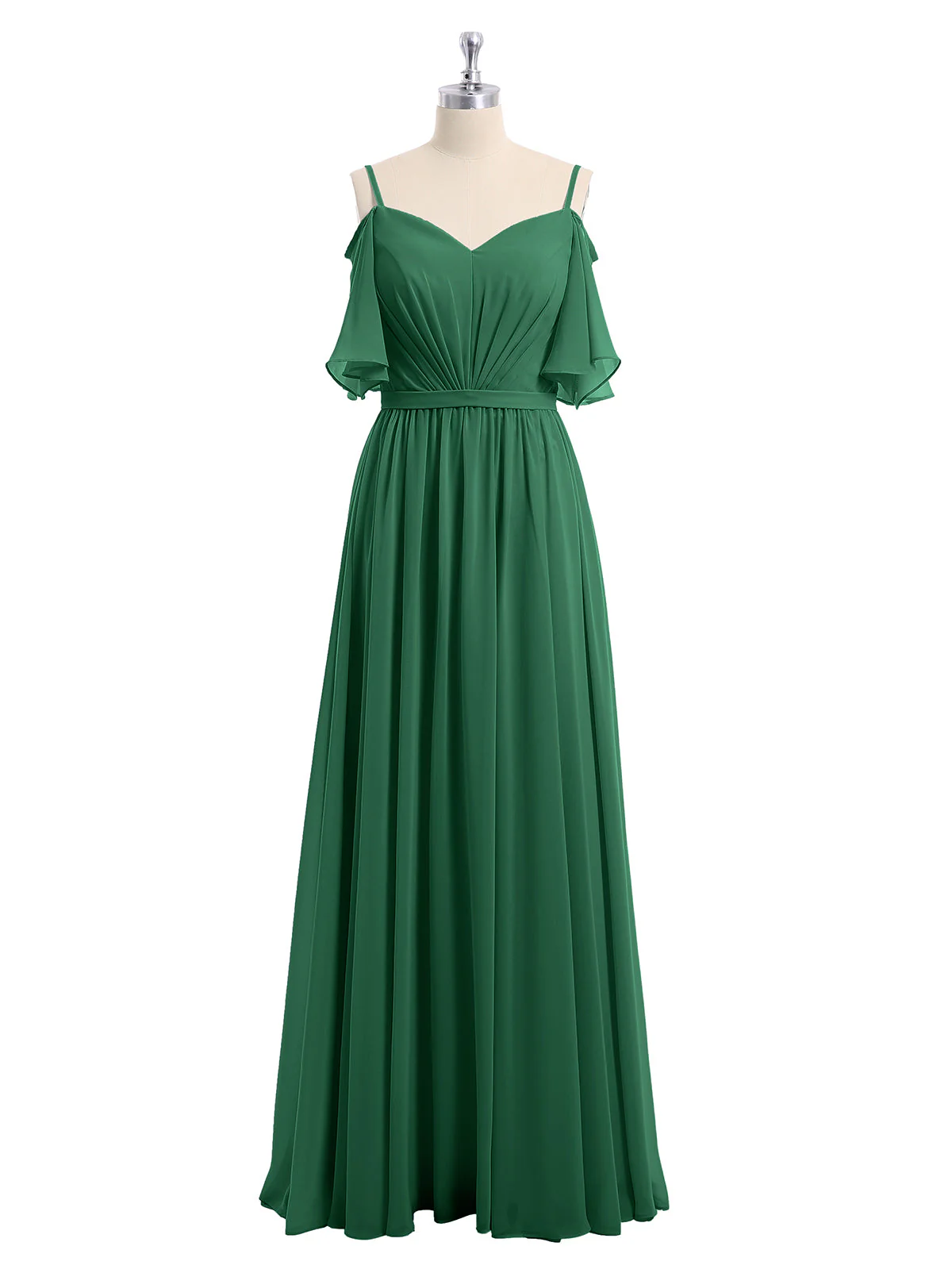 Off-The-Schulter Spaghetti Träger Chiffon Kleid Dunkelgrün - Image 4