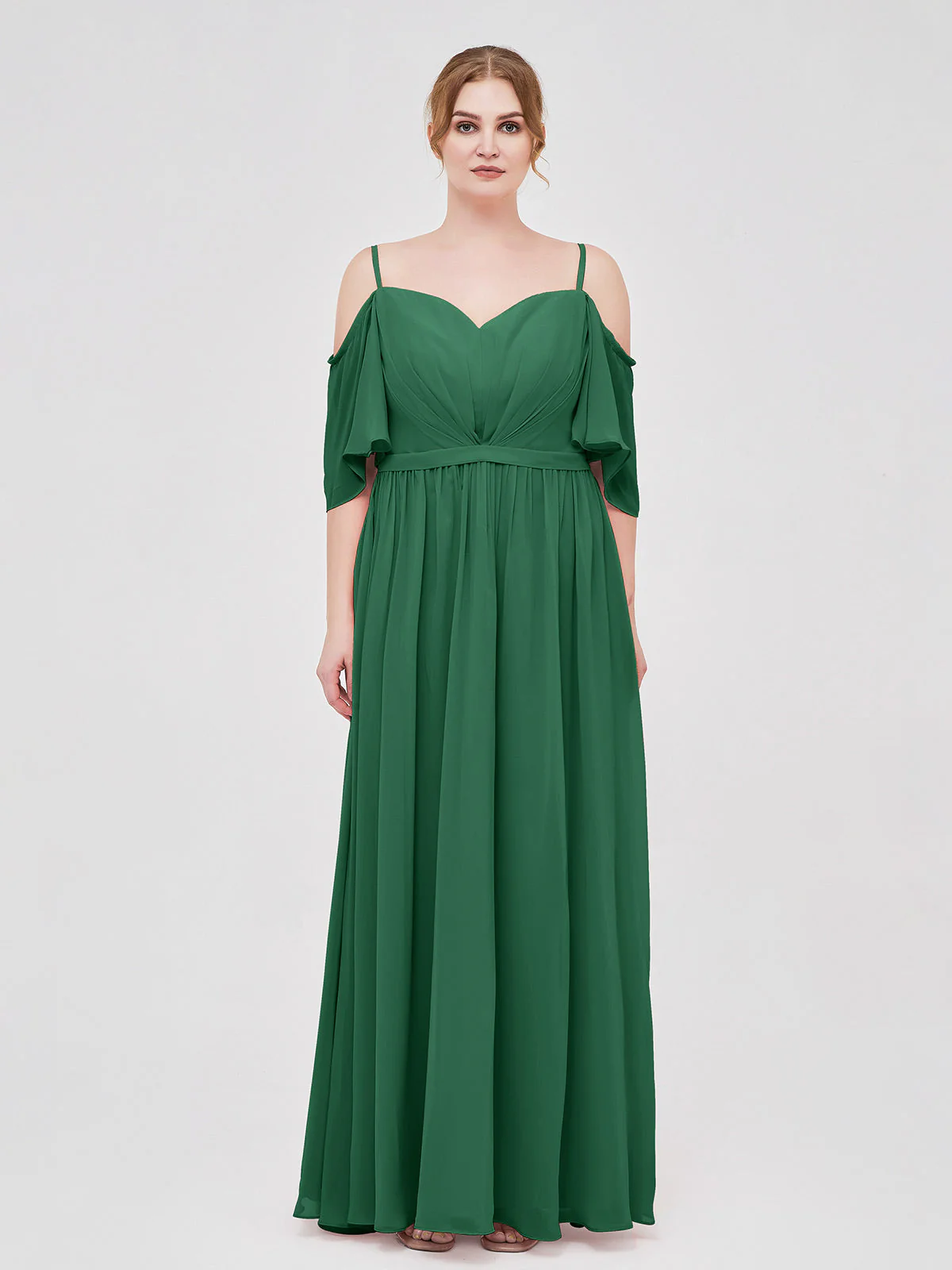 Off-The-Schulter Spaghetti Träger Chiffon Kleid Dunkelgrün - Image 7