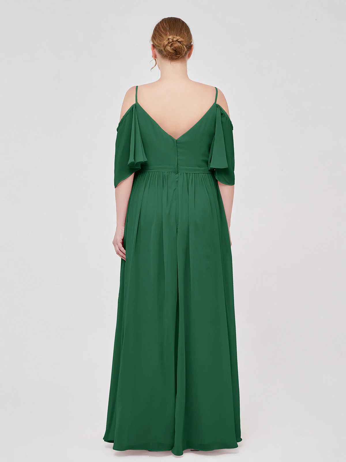 Off-The-Schulter Spaghetti Träger Chiffon Kleid Dunkelgrün - Image 8