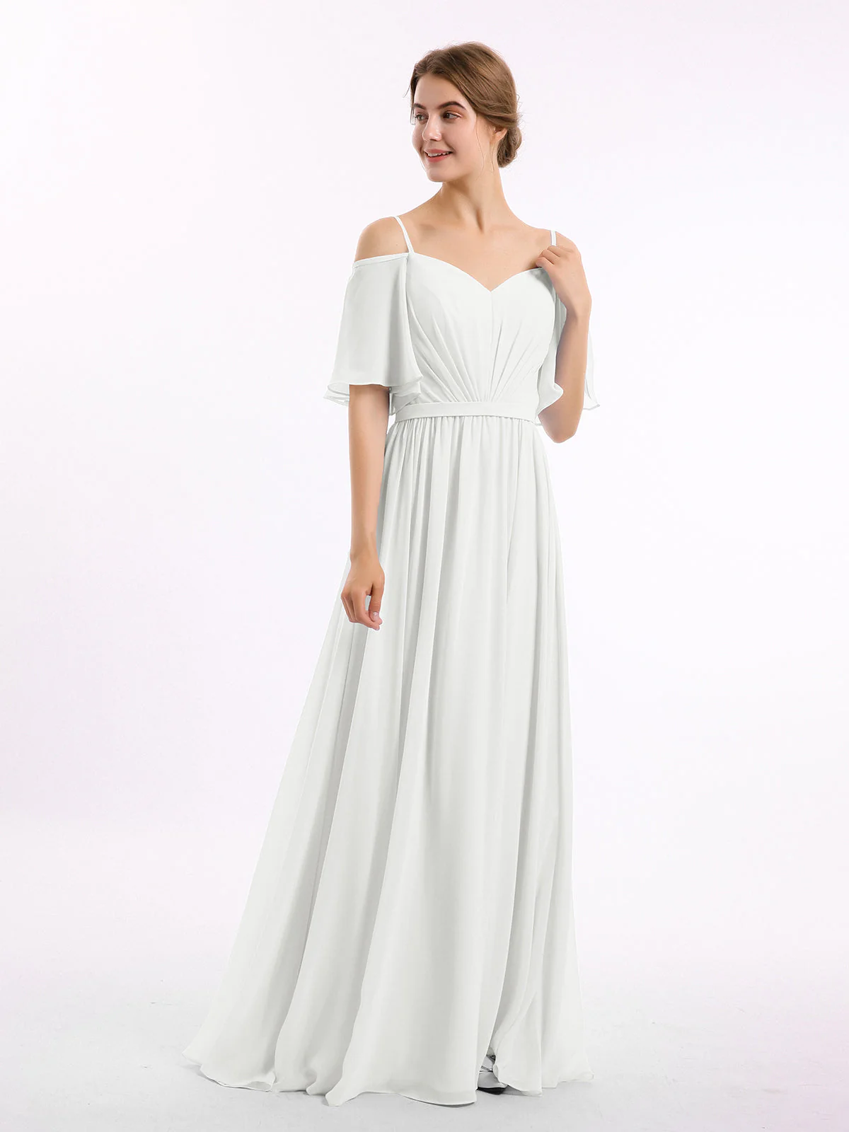 Off-The-Schulter Spaghetti Träger Chiffon Kleid Elfenbein - Image 3