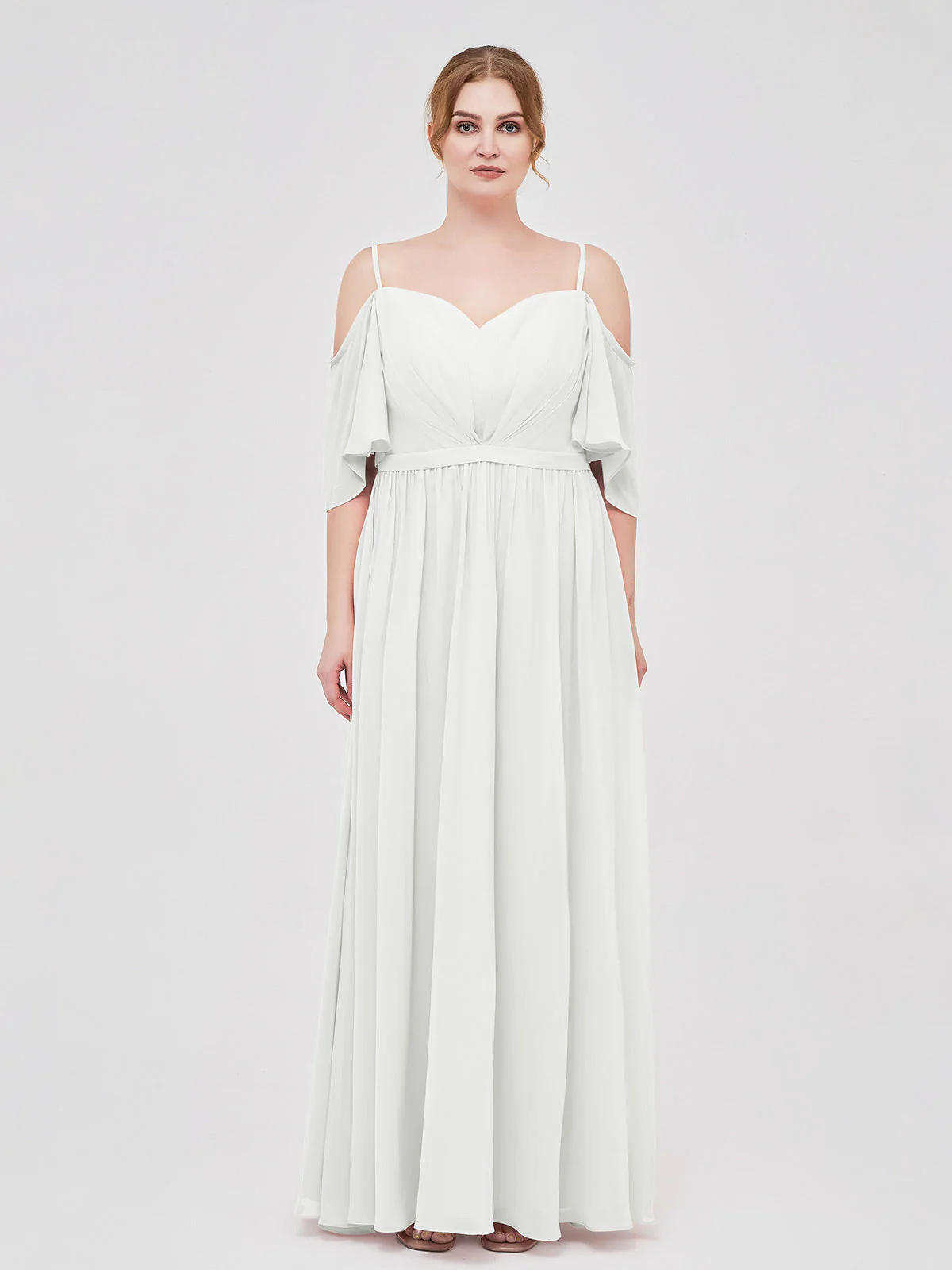 Off-The-Schulter Spaghetti Träger Chiffon Kleid Elfenbein - Image 7