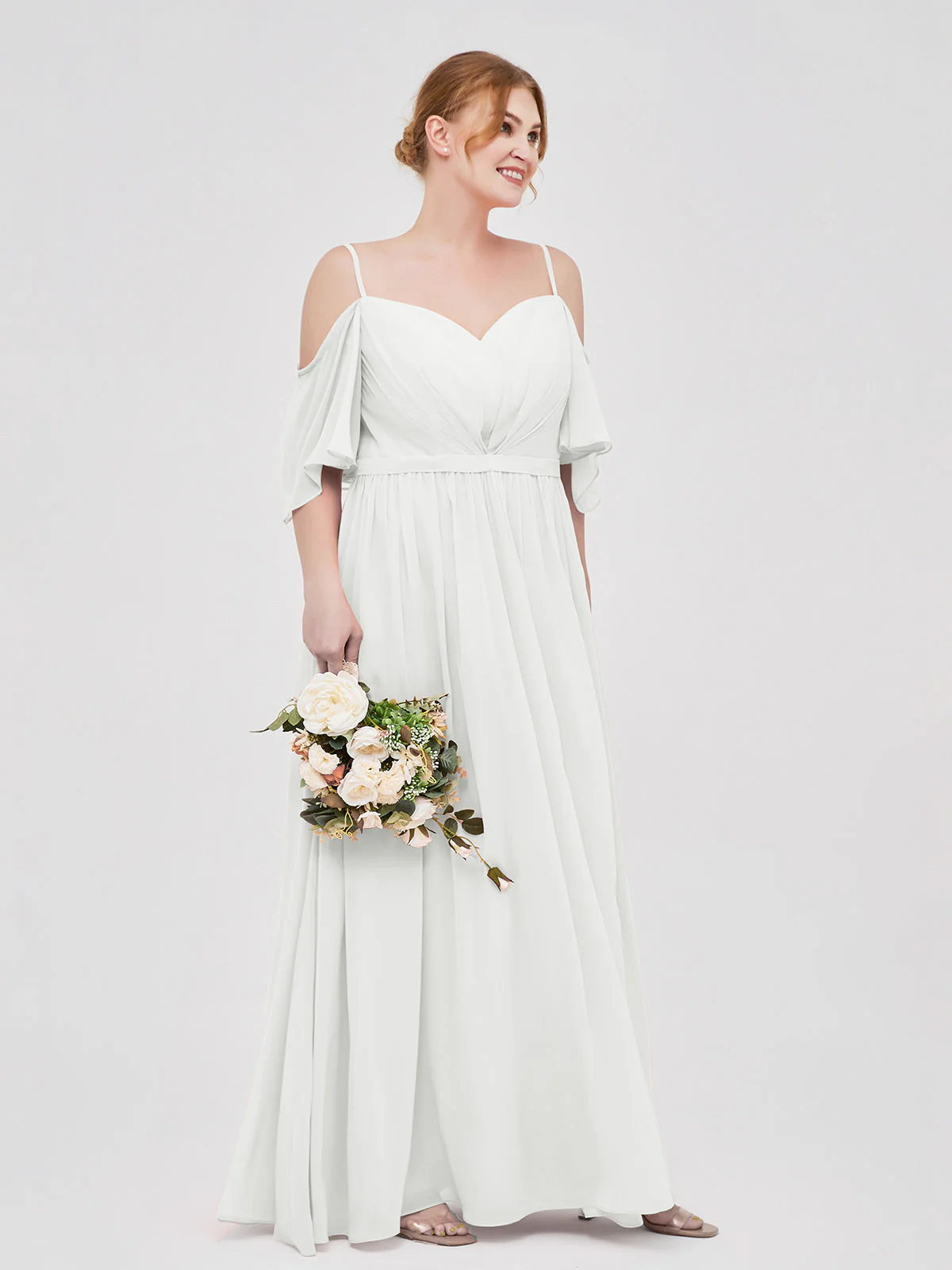 Off-The-Schulter Spaghetti Träger Chiffon Kleid Elfenbein - Image 9