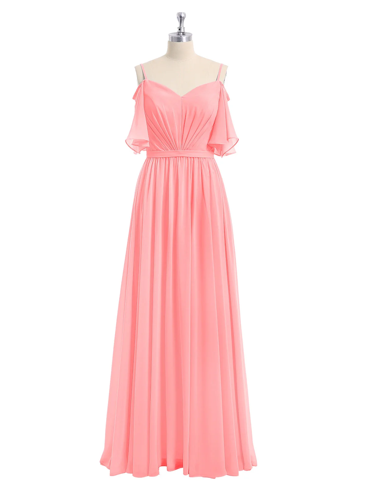 Off-The-Schulter Spaghetti Träger Chiffon Kleid Flamingo - Image 4