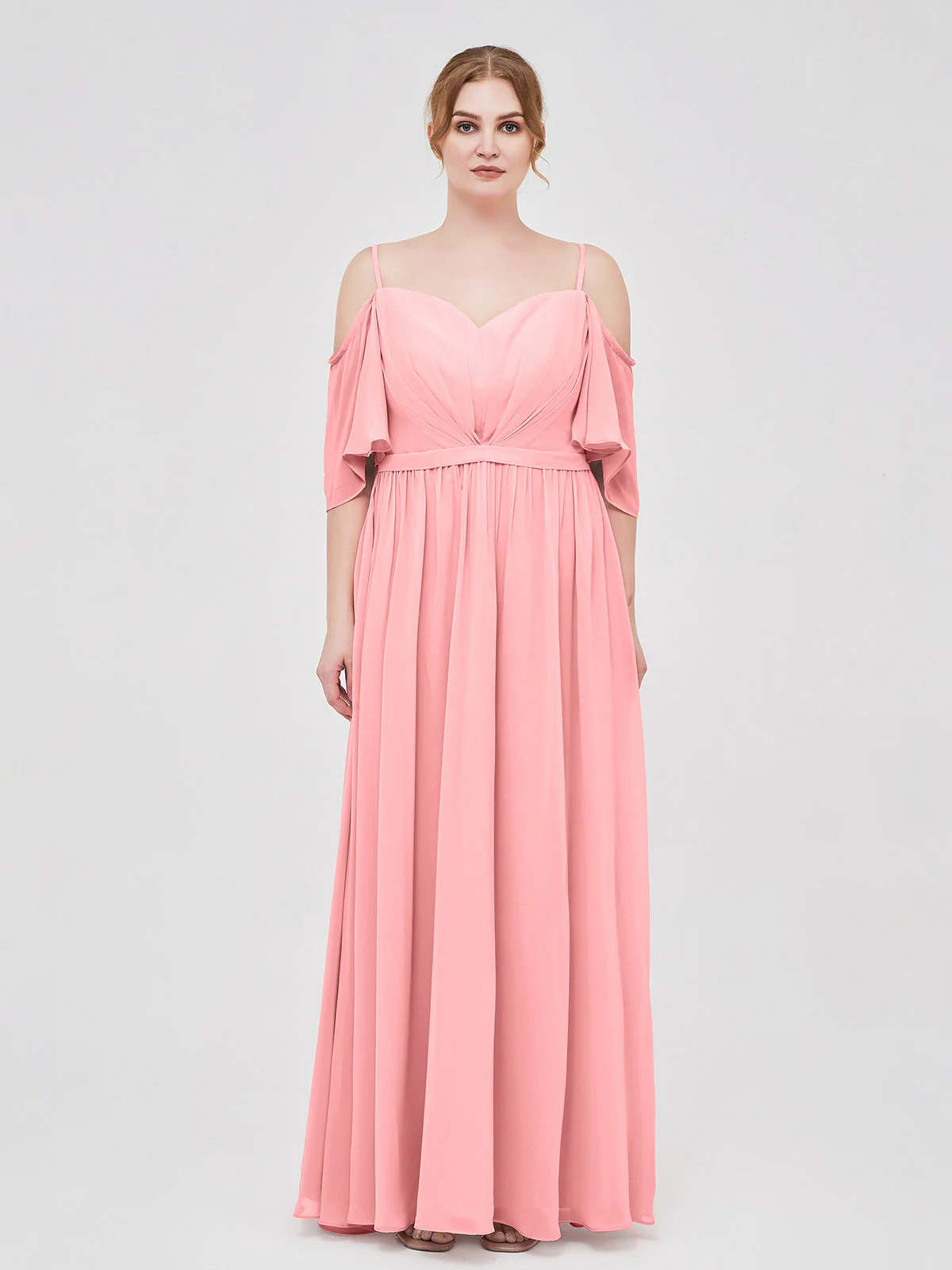 Off-The-Schulter Spaghetti Träger Chiffon Kleid Flamingo - Image 7