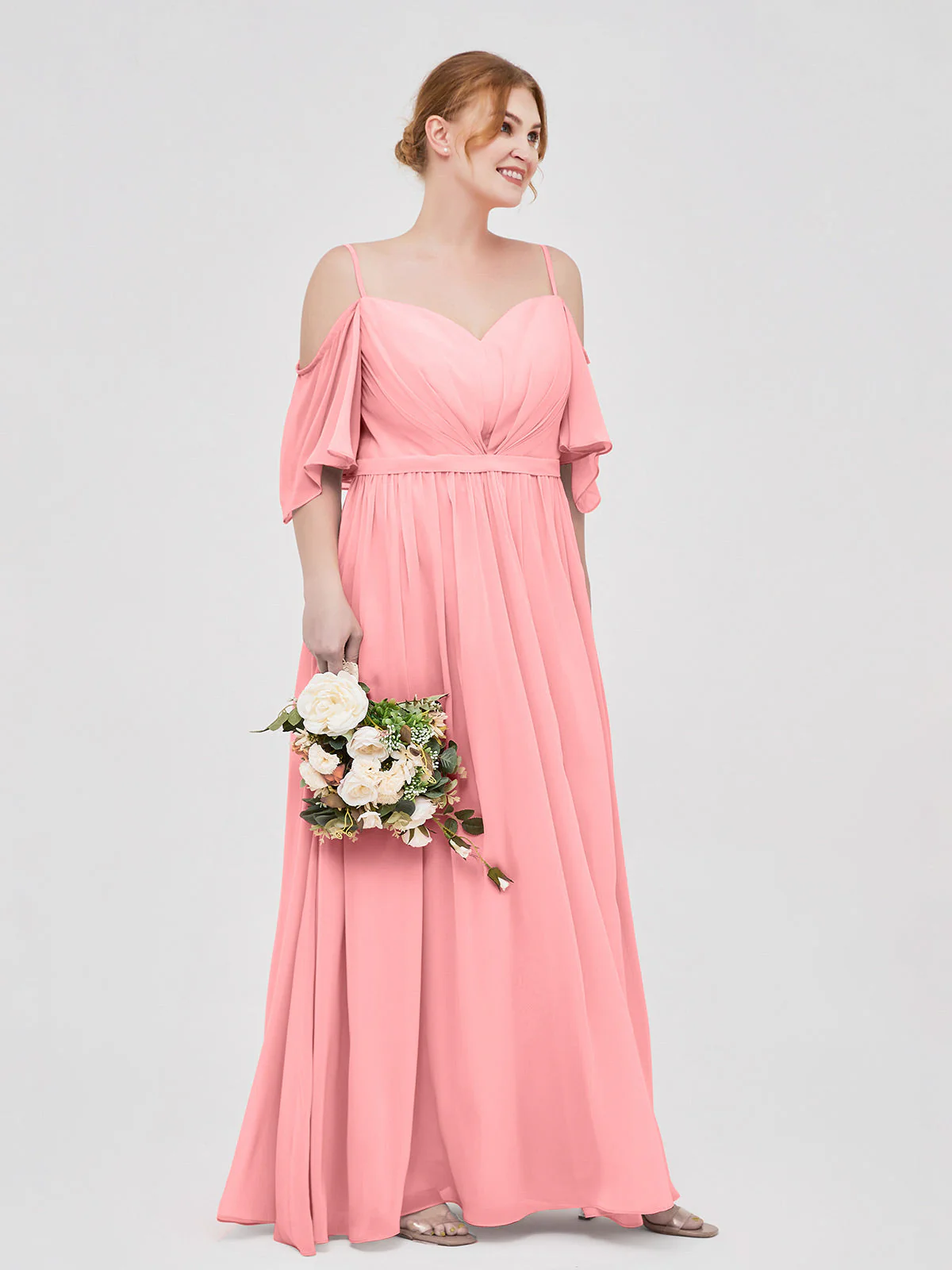 Off-The-Schulter Spaghetti Träger Chiffon Kleid Flamingo - Image 9