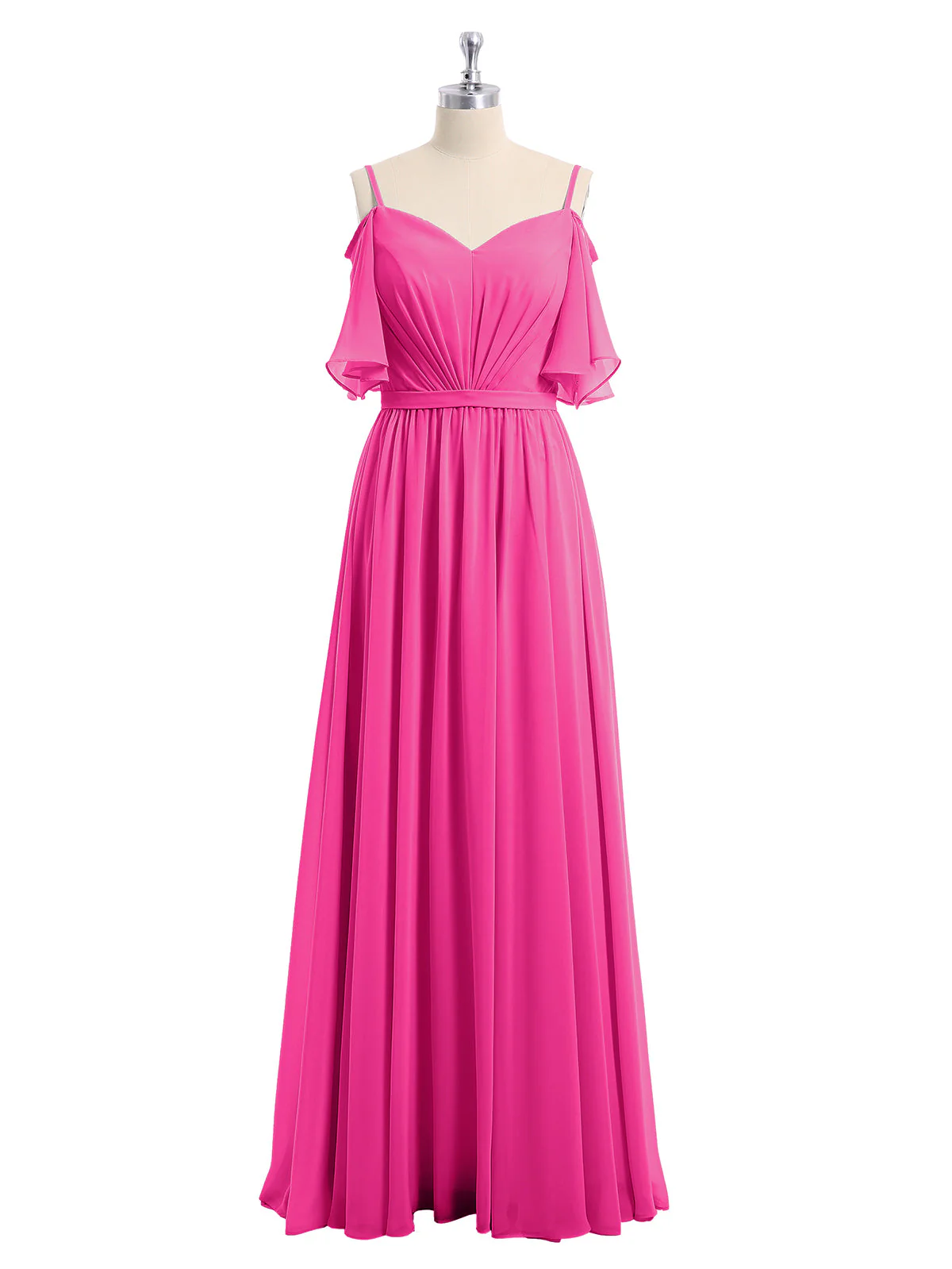 Off-The-Schulter Spaghetti Träger Chiffon Kleid Fuchsia - Image 4