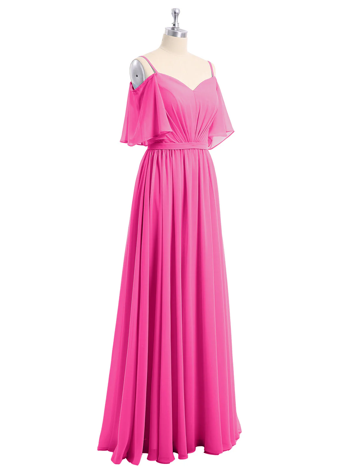 Off-The-Schulter Spaghetti Träger Chiffon Kleid Fuchsia - Image 6