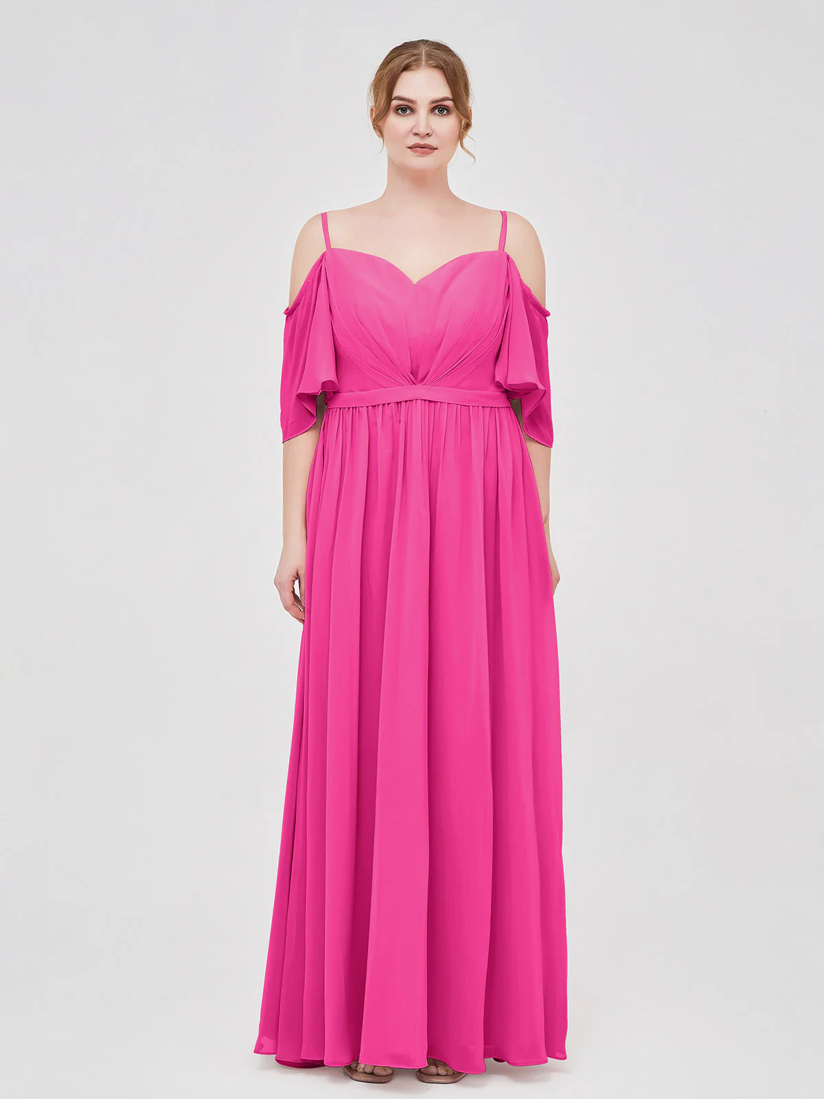 Off-The-Schulter Spaghetti Träger Chiffon Kleid Fuchsia - Image 7