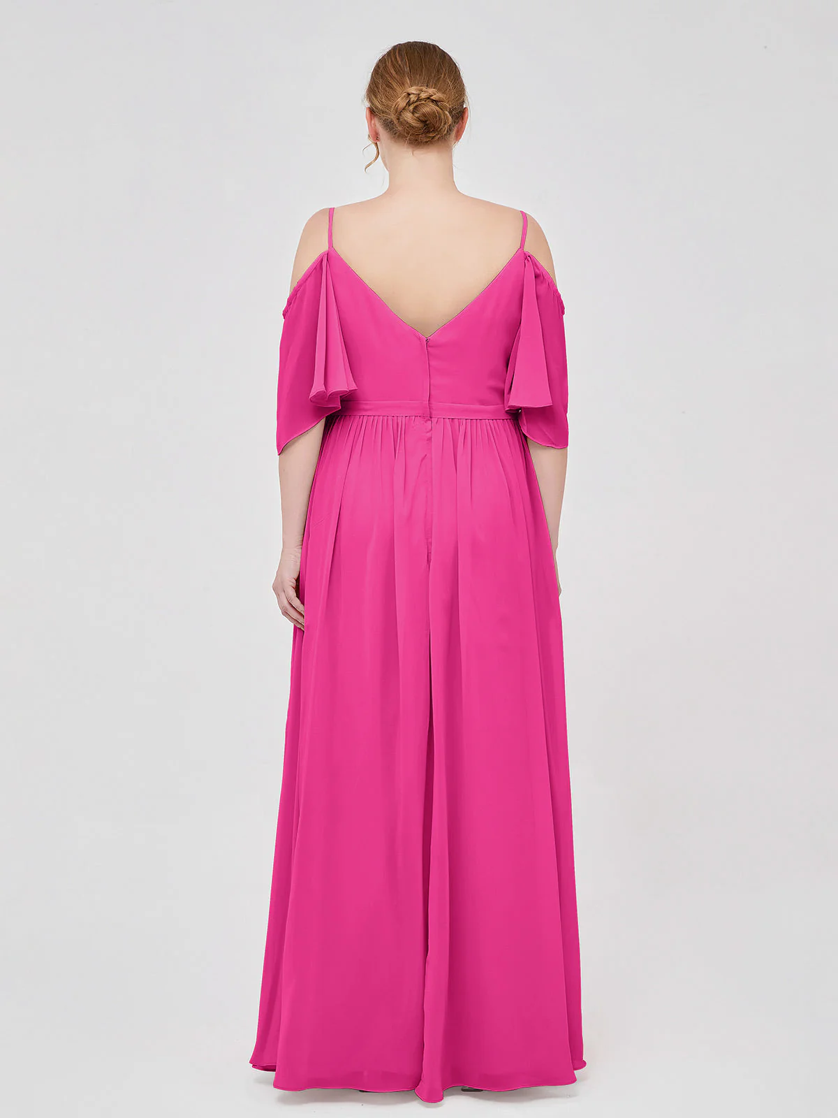 Off-The-Schulter Spaghetti Träger Chiffon Kleid Fuchsia - Image 8