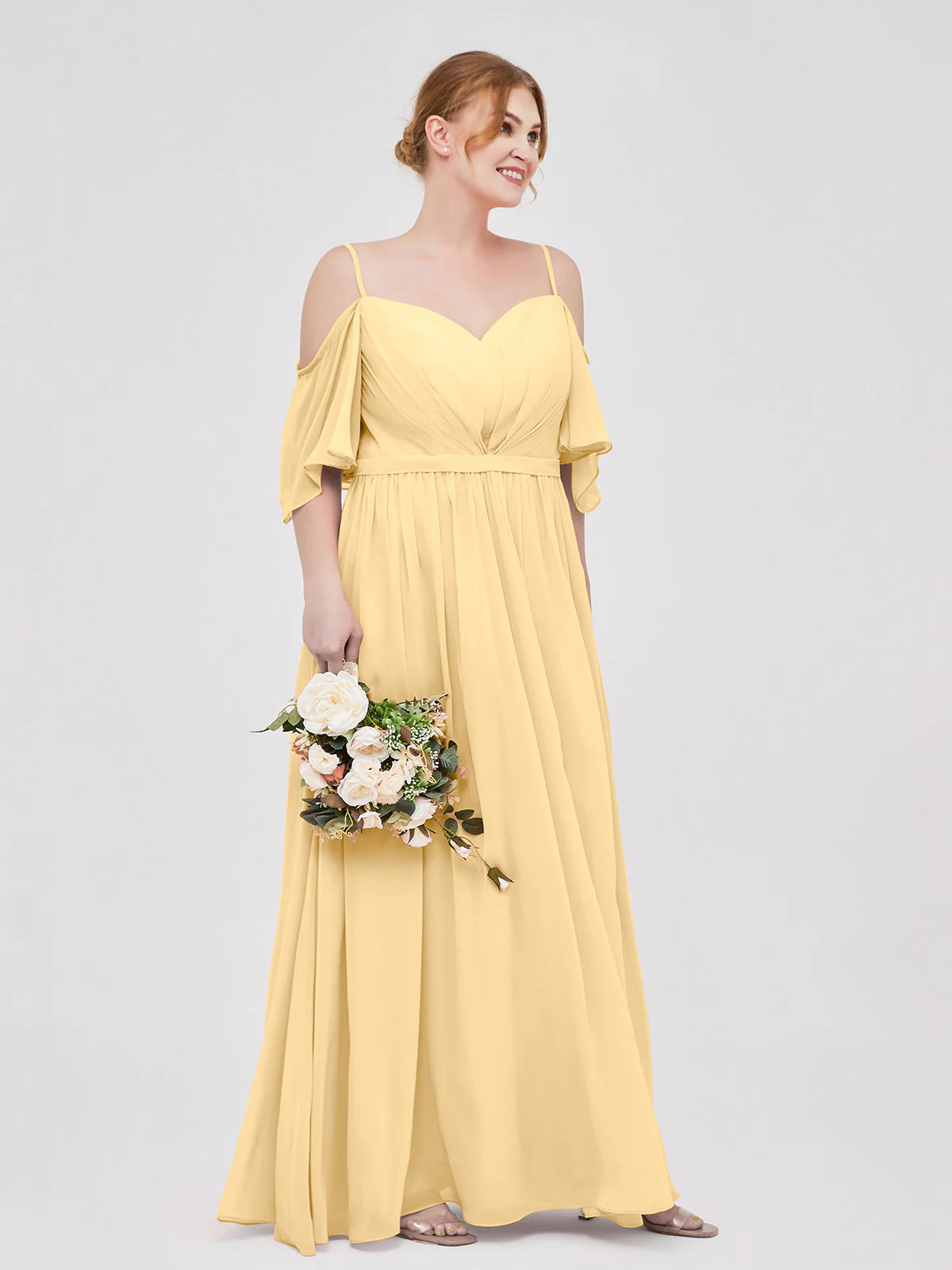 Off-The-Schulter Spaghetti Träger Chiffon Kleid Gold - Image 9