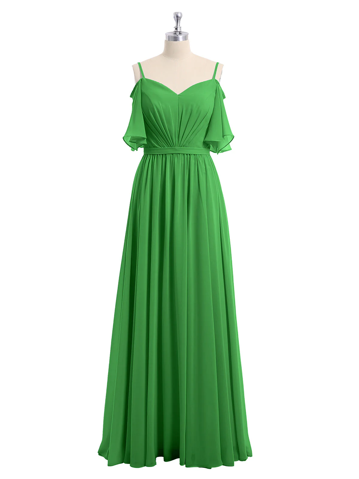 Off-The-Schulter Spaghetti Träger Chiffon Kleid Grün - Image 4