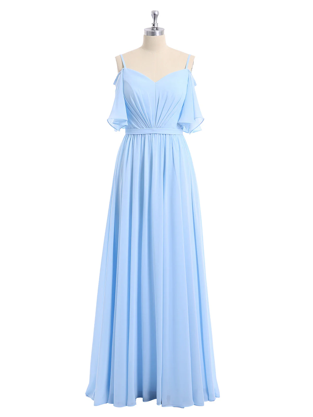 Off-The-Schulter Spaghetti Träger Chiffon Kleid Himmelblau - Image 4