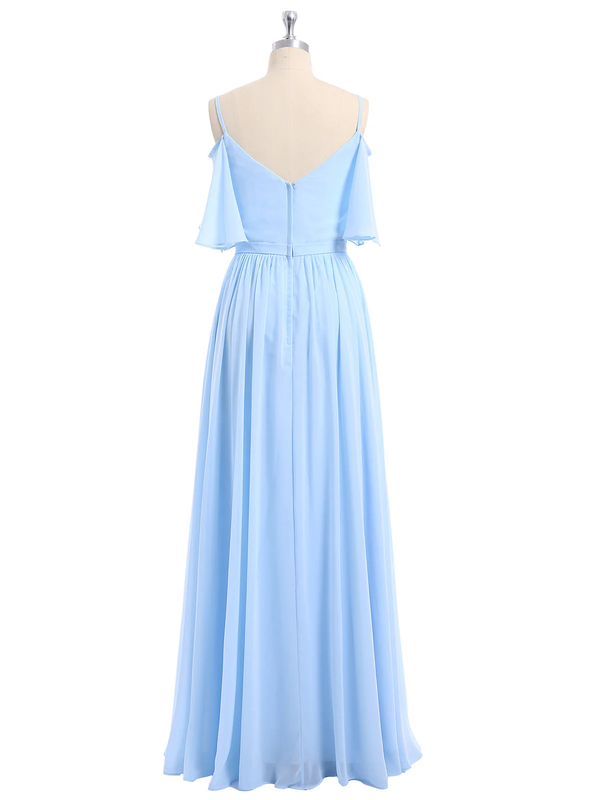 Off-The-Schulter Spaghetti Träger Chiffon Kleid Himmelblau - Image 5