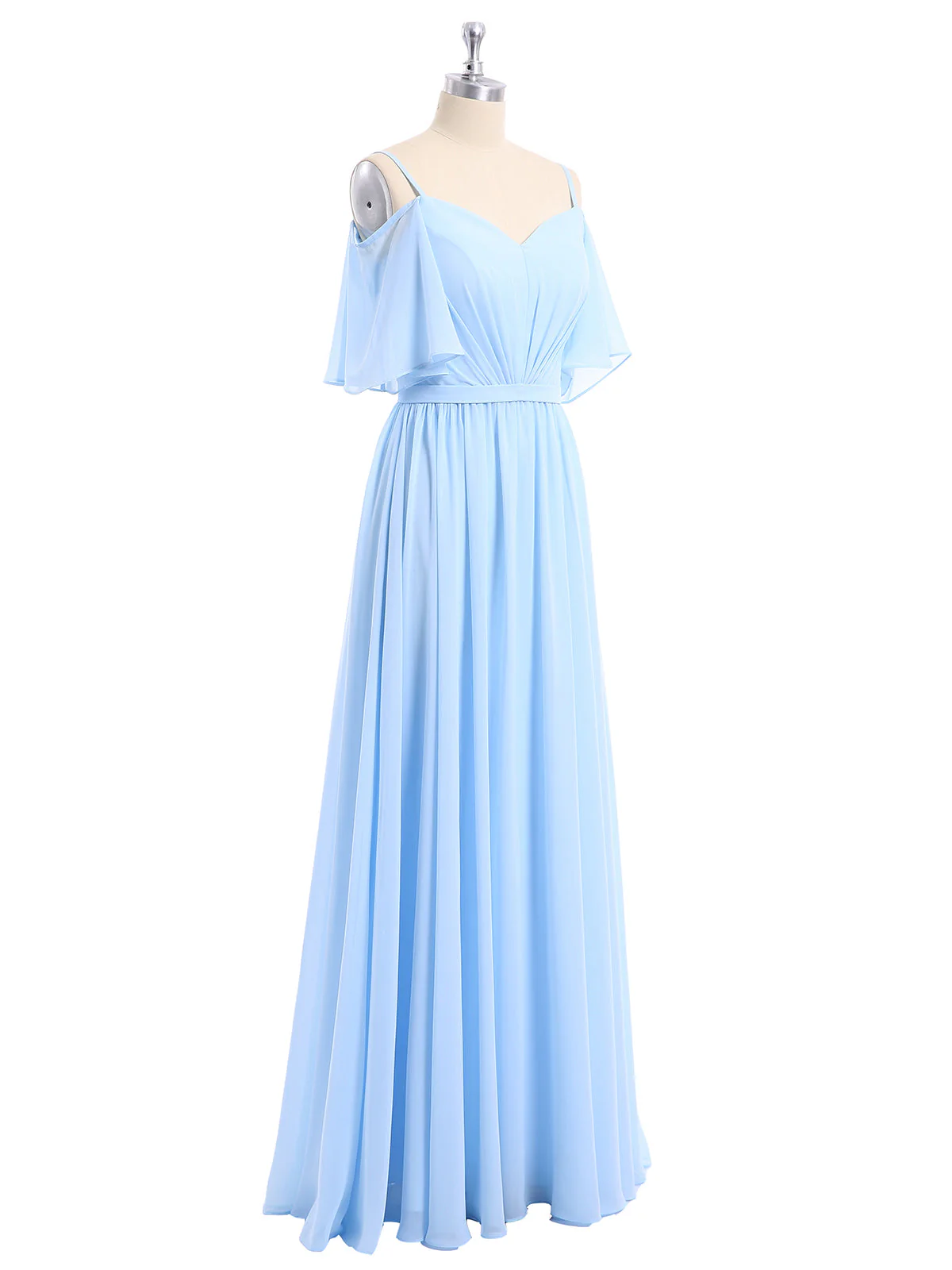 Off-The-Schulter Spaghetti Träger Chiffon Kleid Himmelblau - Image 6