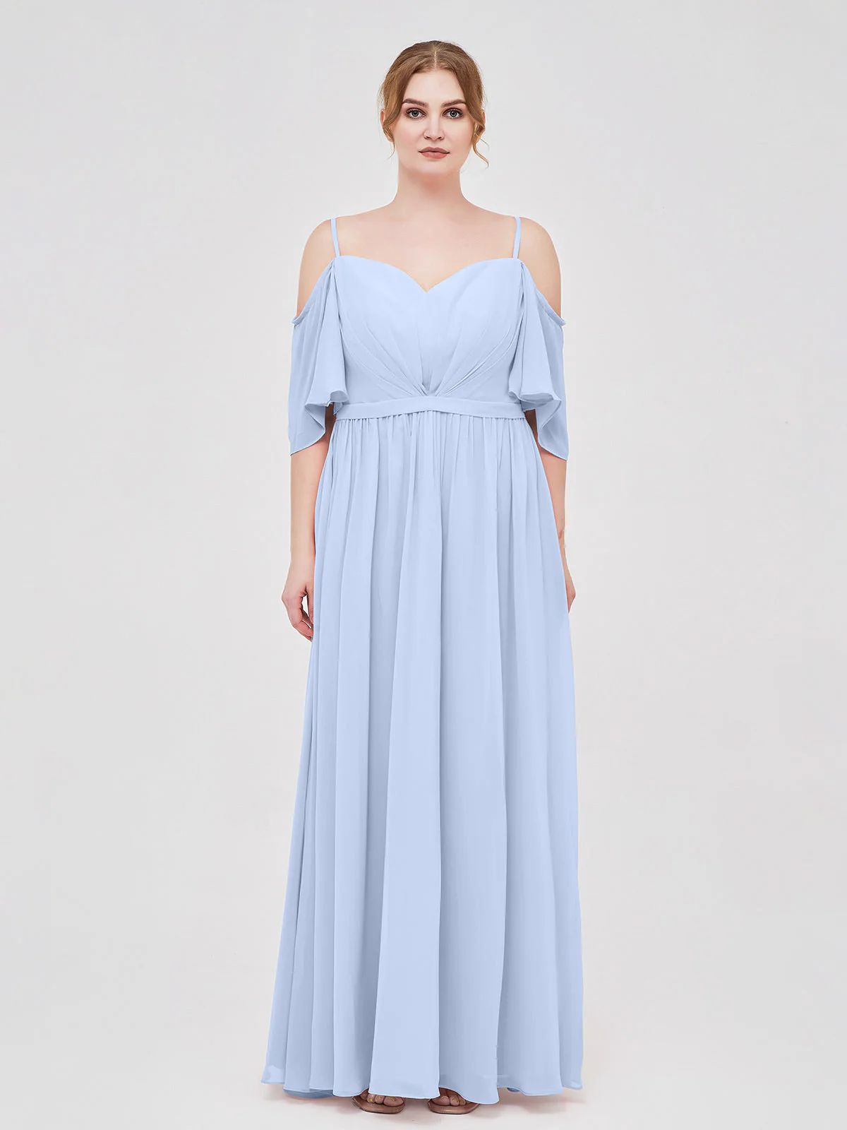 Off-The-Schulter Spaghetti Träger Chiffon Kleid Himmelblau - Image 7