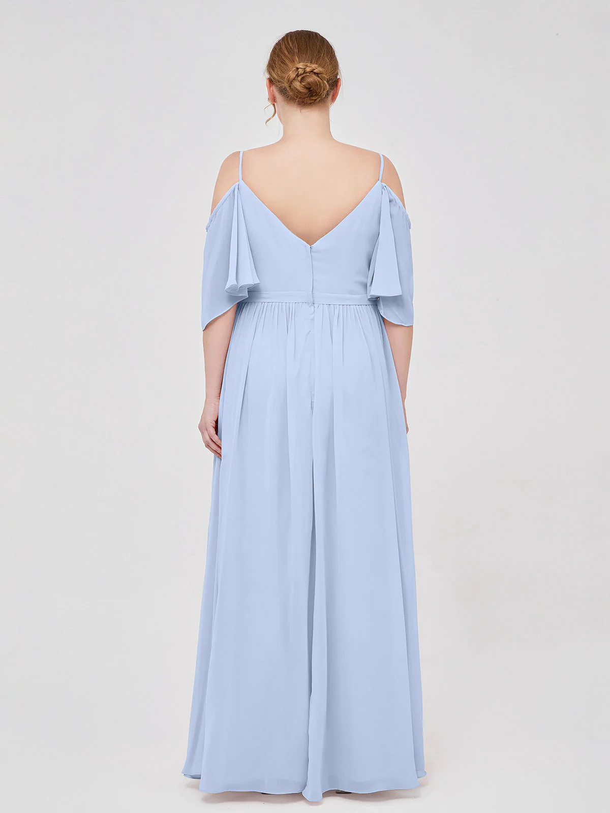 Off-The-Schulter Spaghetti Träger Chiffon Kleid Himmelblau - Image 8