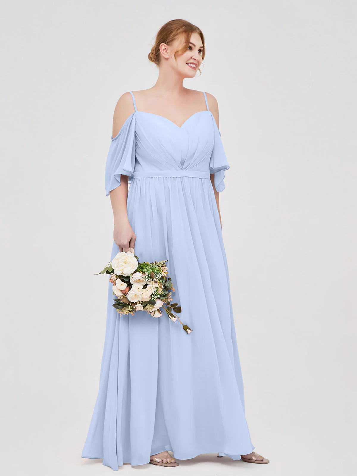Off-The-Schulter Spaghetti Träger Chiffon Kleid Himmelblau - Image 9