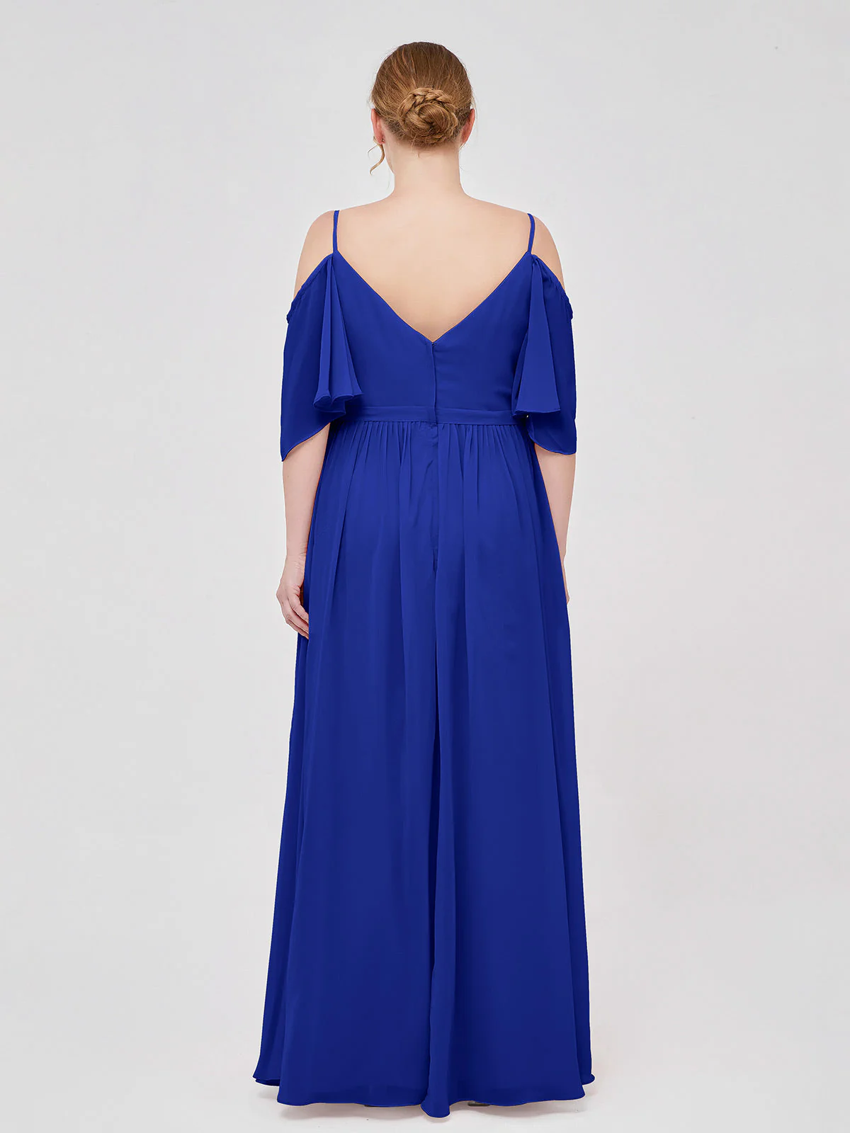 Off-The-Schulter Spaghetti Träger Chiffon Kleid Königsblau - Image 8