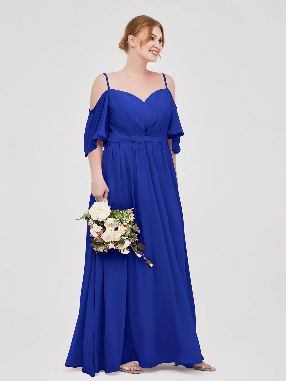 Off-The-Schulter Spaghetti Träger Chiffon Kleid Königsblau - Image 9