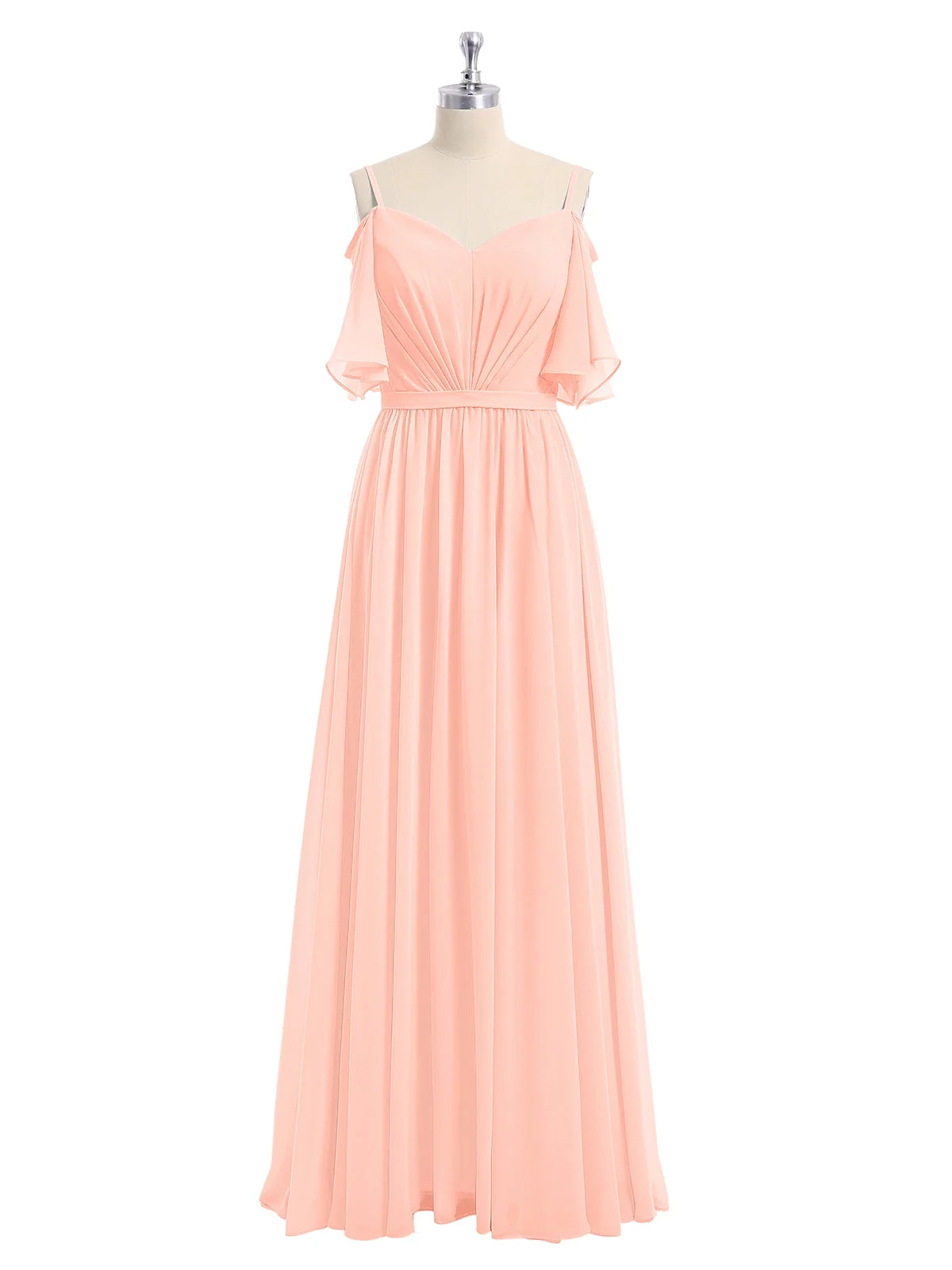 Off-The-Schulter Spaghetti Träger Chiffon Kleid Koralle - Image 4