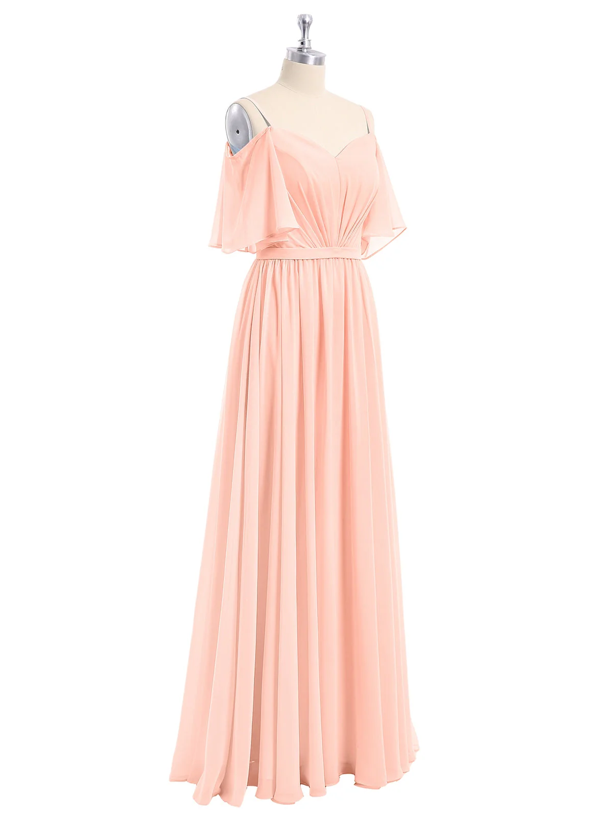 Off-The-Schulter Spaghetti Träger Chiffon Kleid Koralle - Image 6