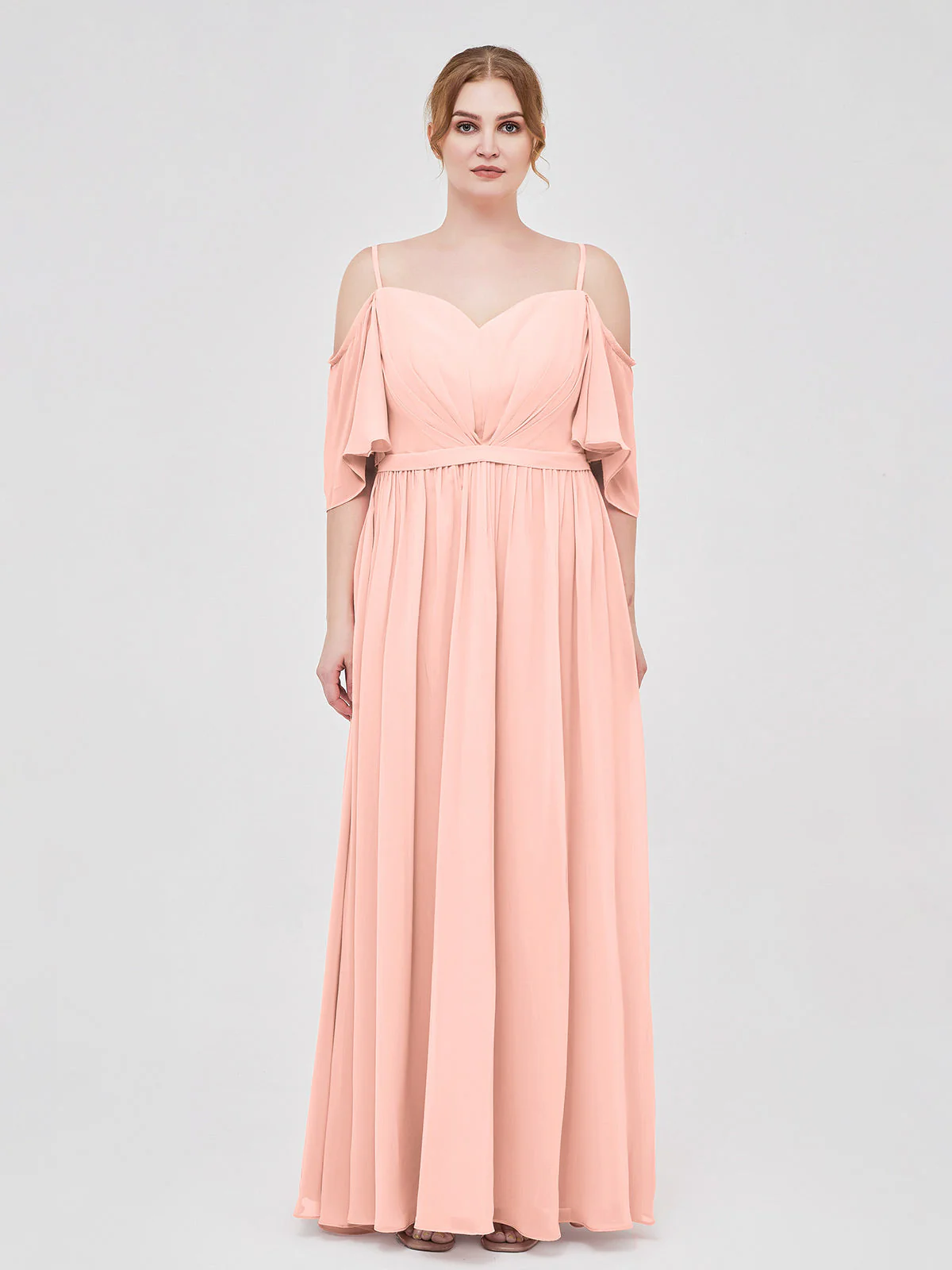 Off-The-Schulter Spaghetti Träger Chiffon Kleid Koralle - Image 7