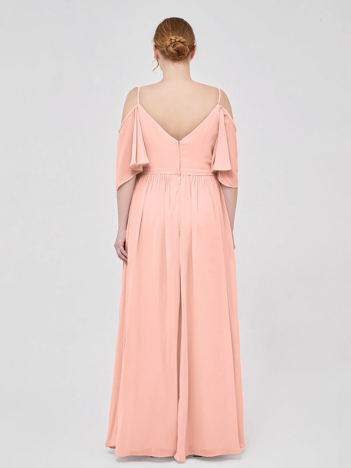 Off-The-Schulter Spaghetti Träger Chiffon Kleid Koralle - Image 8