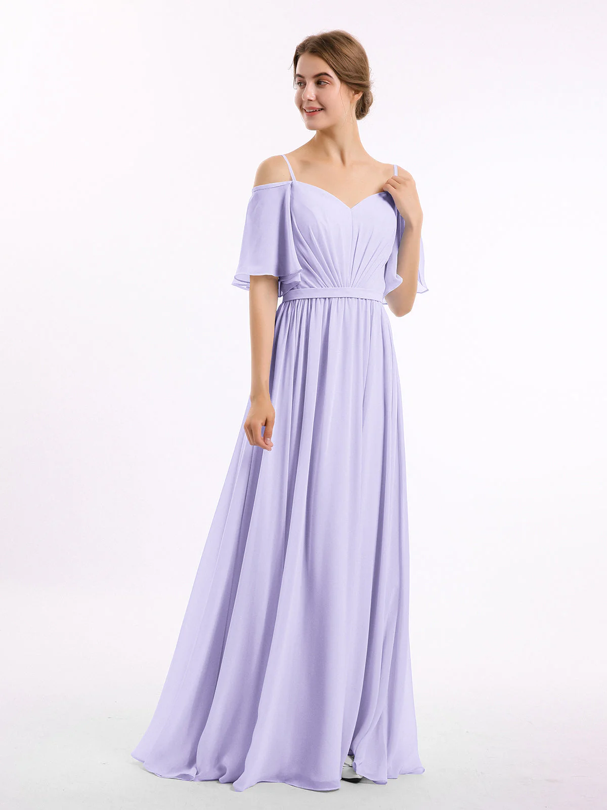 Off-The-Schulter Spaghetti Träger Chiffon Kleid Lila - Image 3
