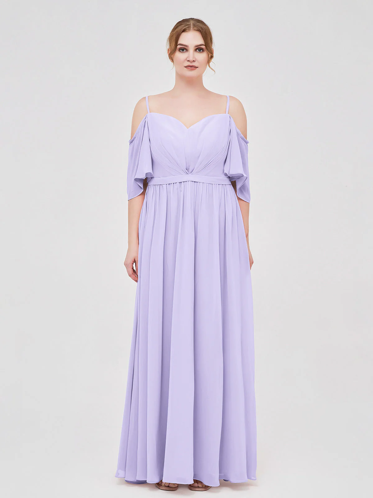Off-The-Schulter Spaghetti Träger Chiffon Kleid Lila - Image 7