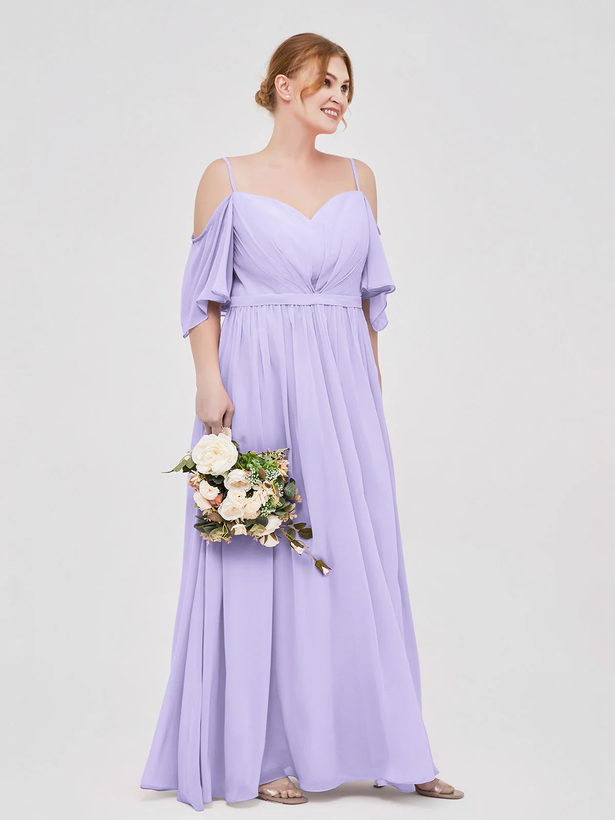 Off-The-Schulter Spaghetti Träger Chiffon Kleid Lila - Image 9