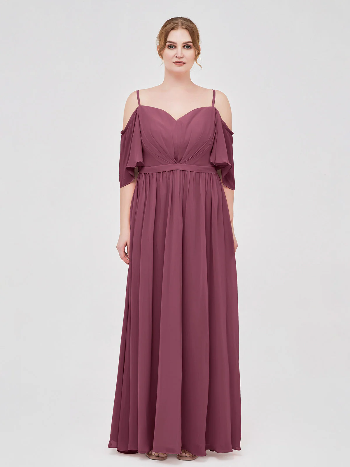 Off-The-Schulter Spaghetti Träger Chiffon Kleid Maulbeere - Image 7