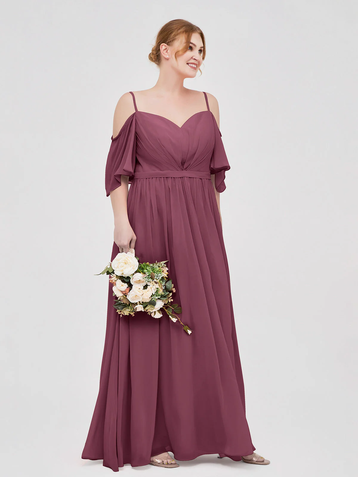 Off-The-Schulter Spaghetti Träger Chiffon Kleid Maulbeere - Image 9